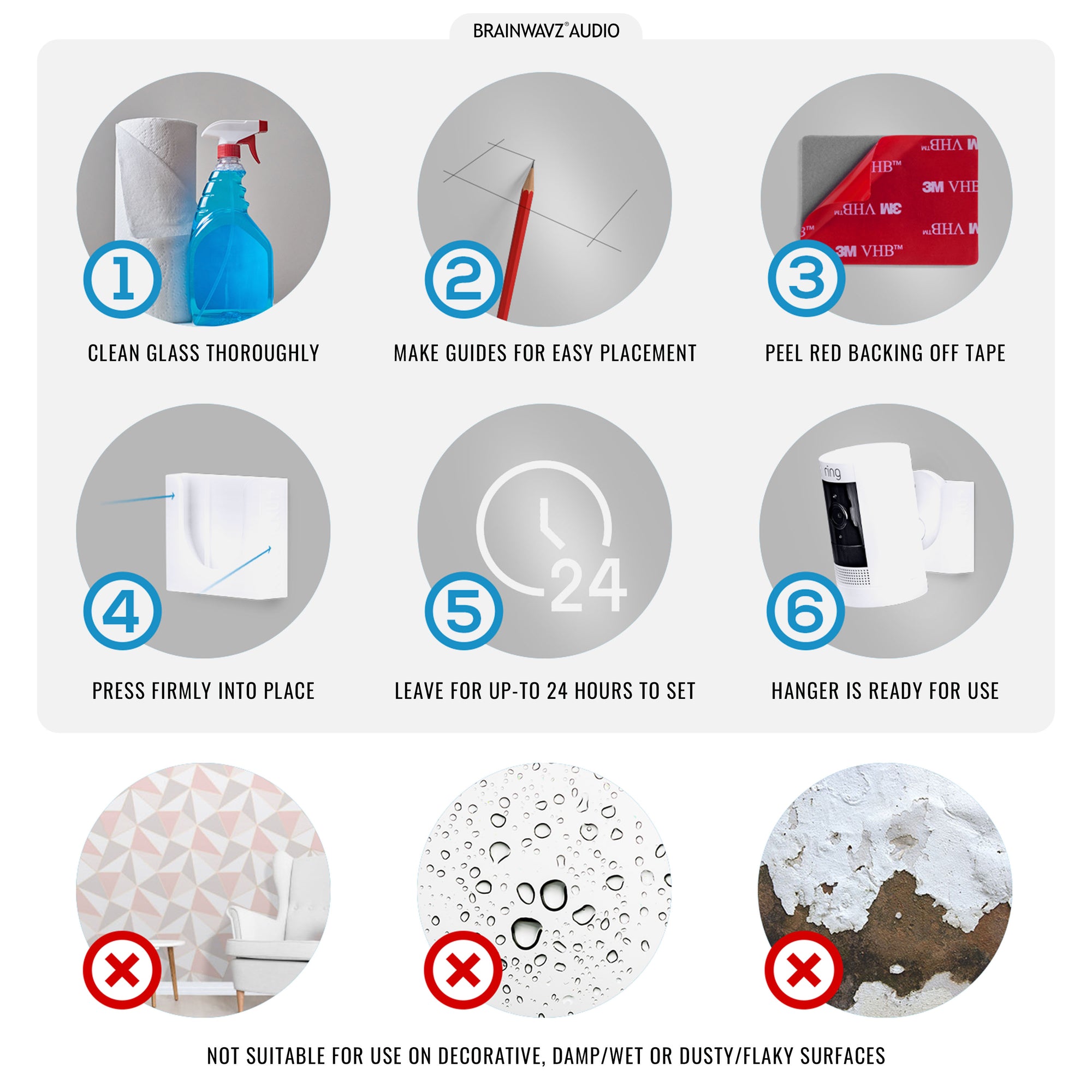 Wall Mount For Ring Stick Up Cam (2 Pack) Security Camera (Battery, Wired &amp; Solar Versions) - Adhesive Holder, No Hassle Bracket, No Screws, No Mess Install