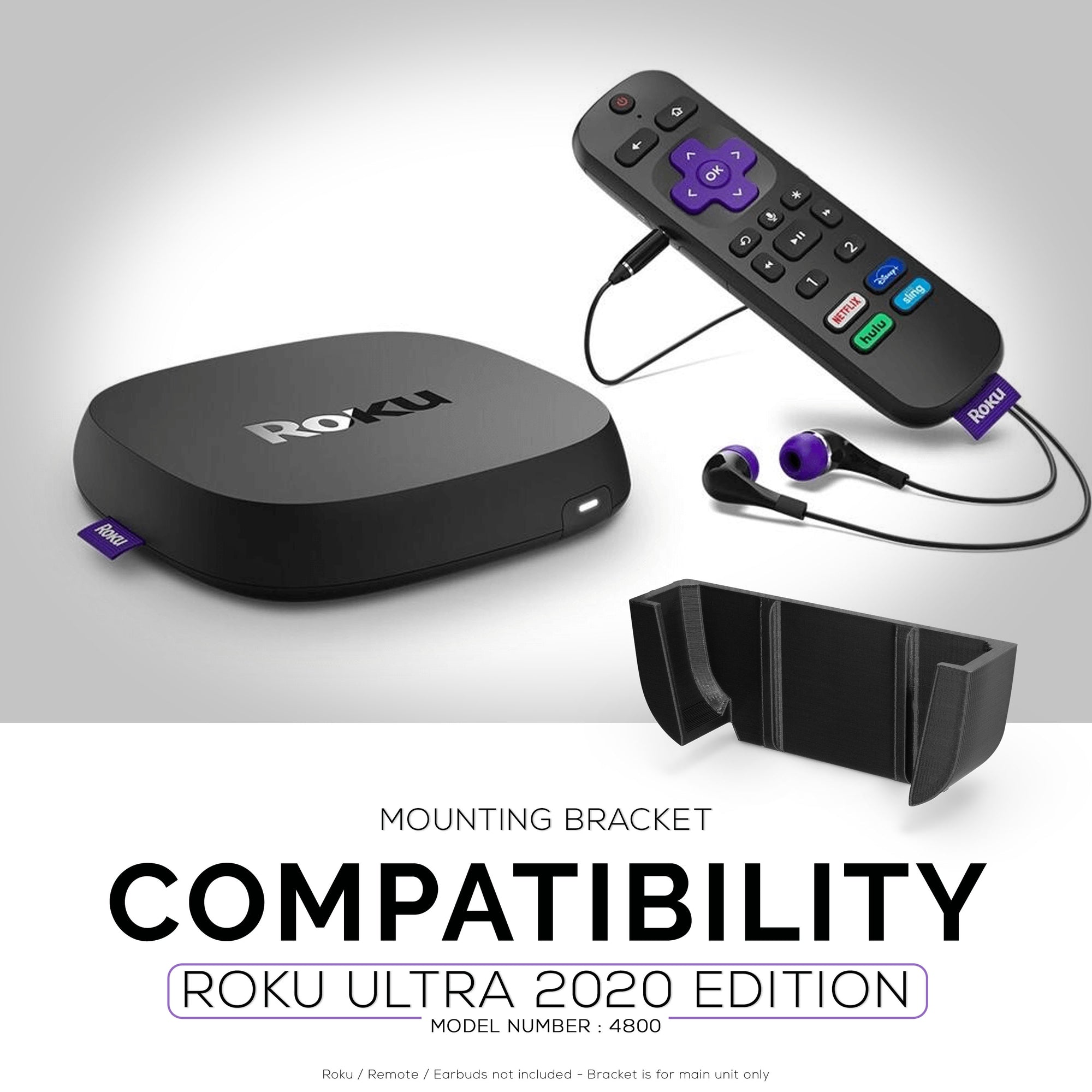 Roku Ultra 2020 Wall &amp; TV Mount - Adhesive Holder, No Screws or Mess