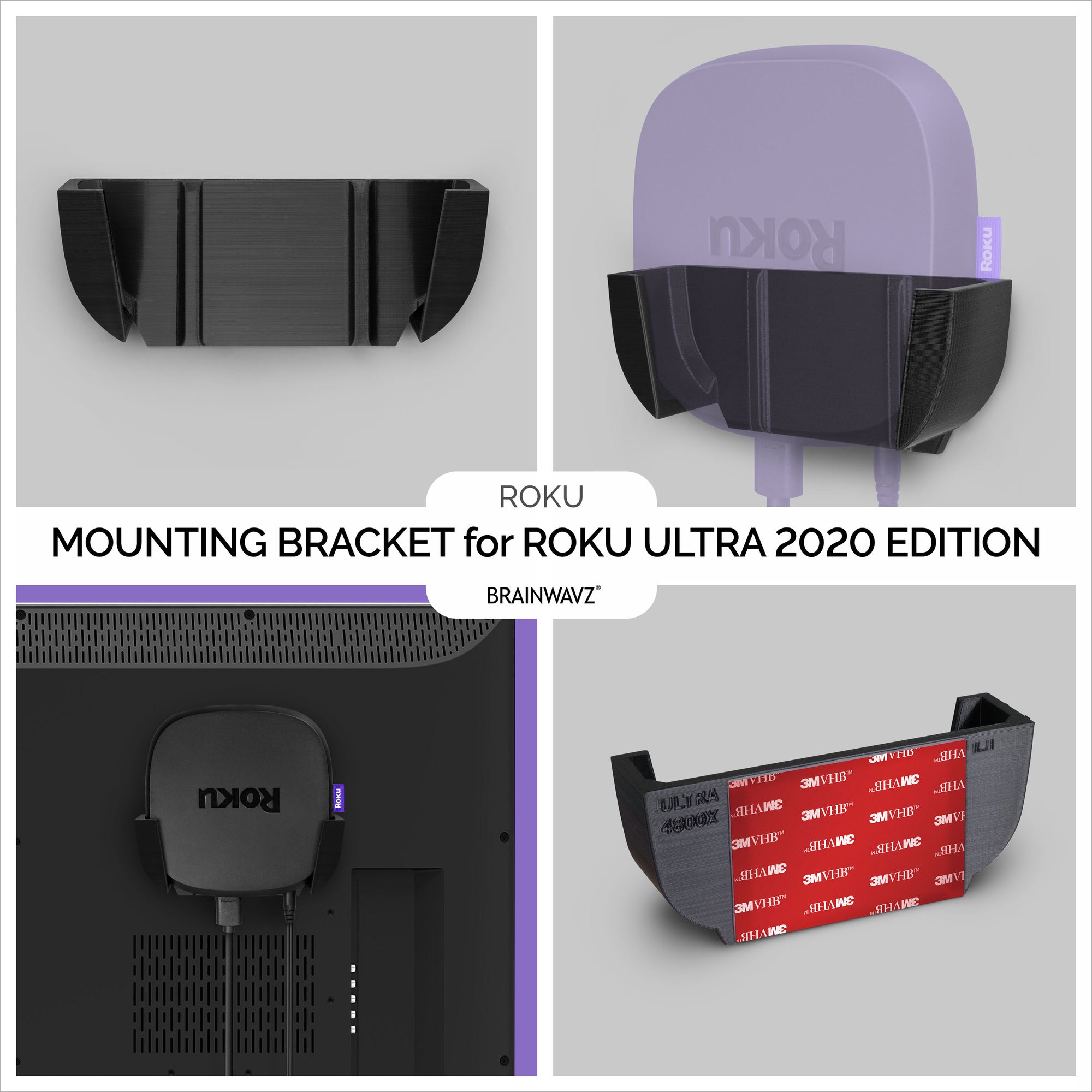 Roku Ultra 2020 Wall &amp; TV Mount - Adhesive Holder, No Screws or Mess