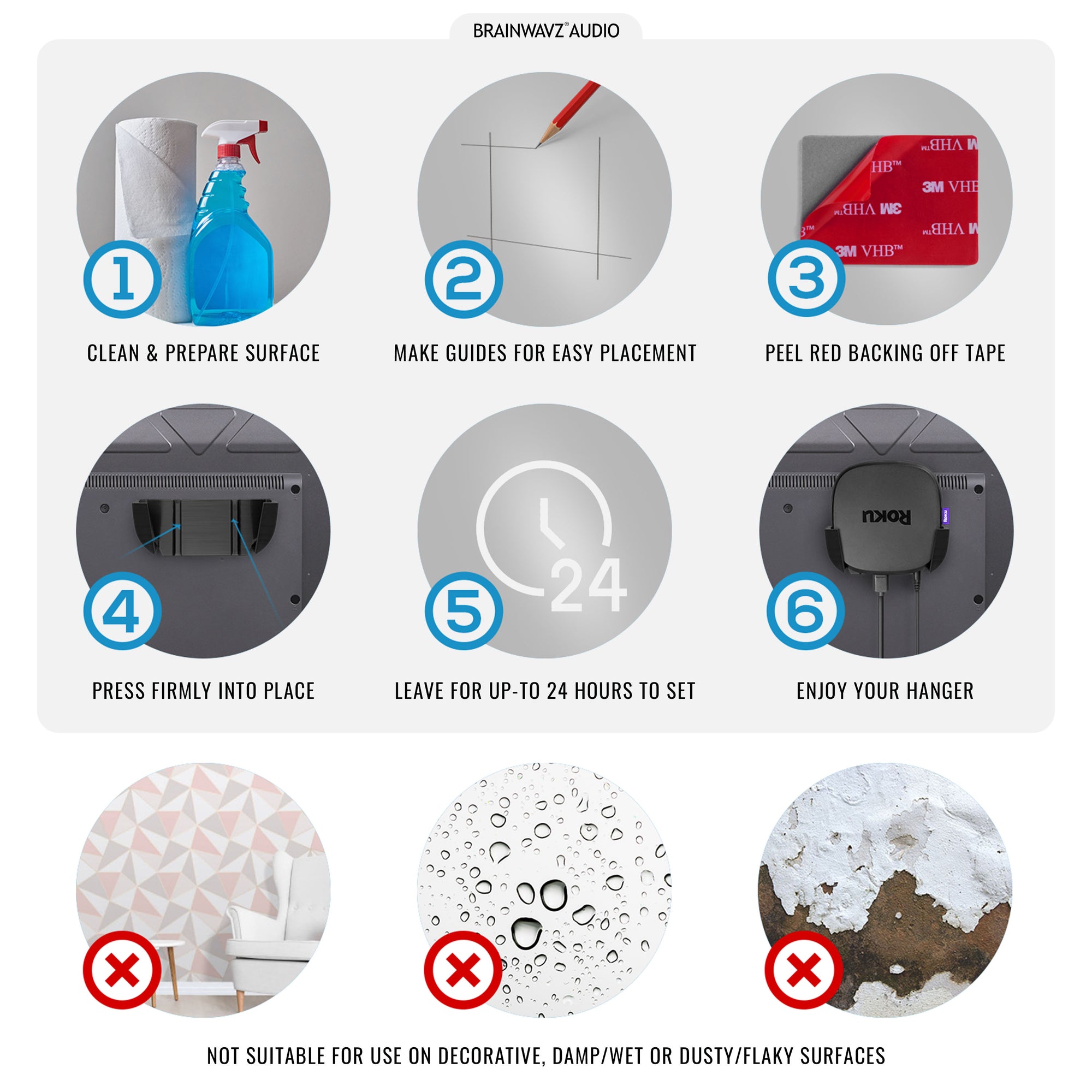 Roku Ultra 2020 Wall &amp; TV Mount - Adhesive Holder, No Screws or Mess