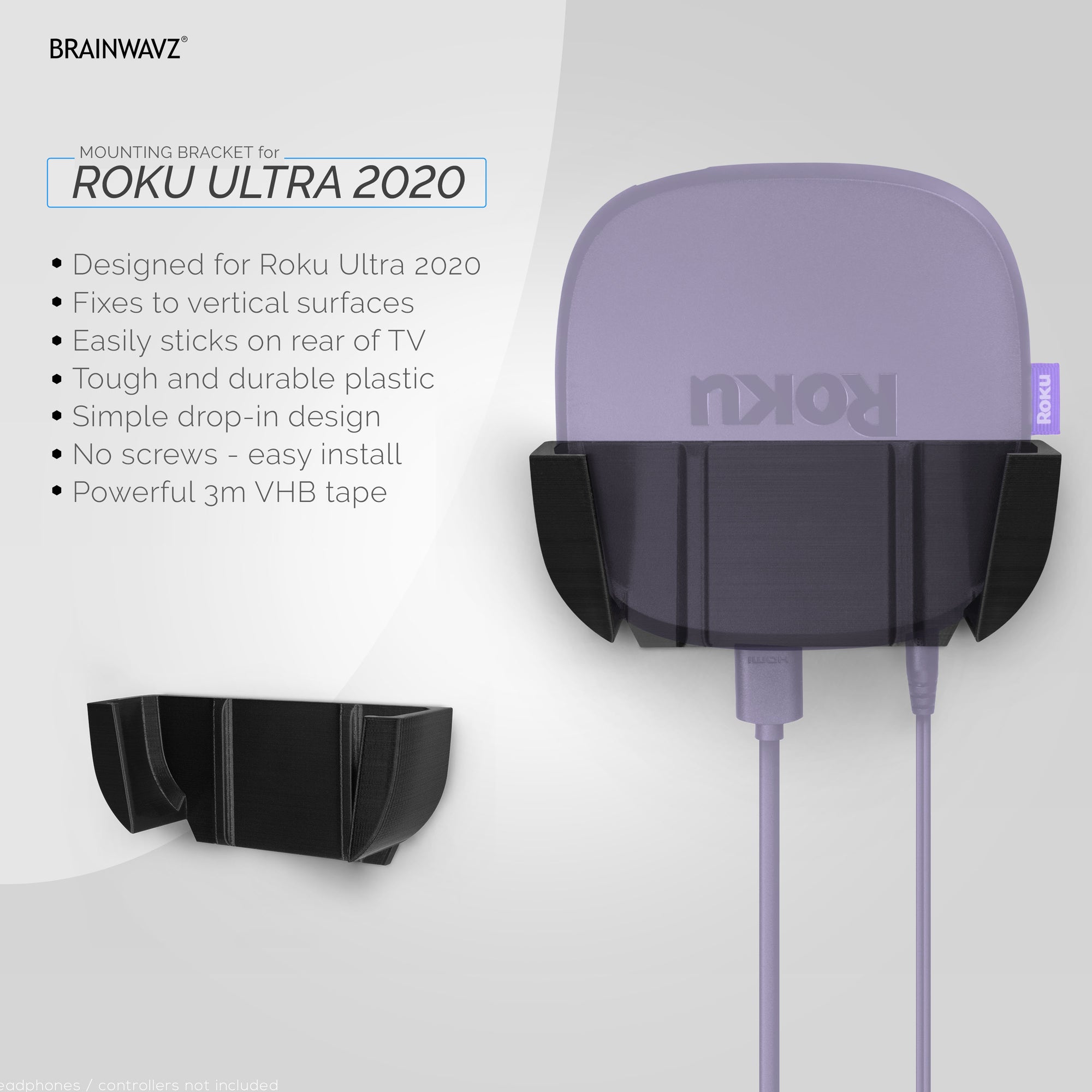 Roku Ultra 2020 Wall &amp; TV Mount - Adhesive Holder, No Screws or Mess