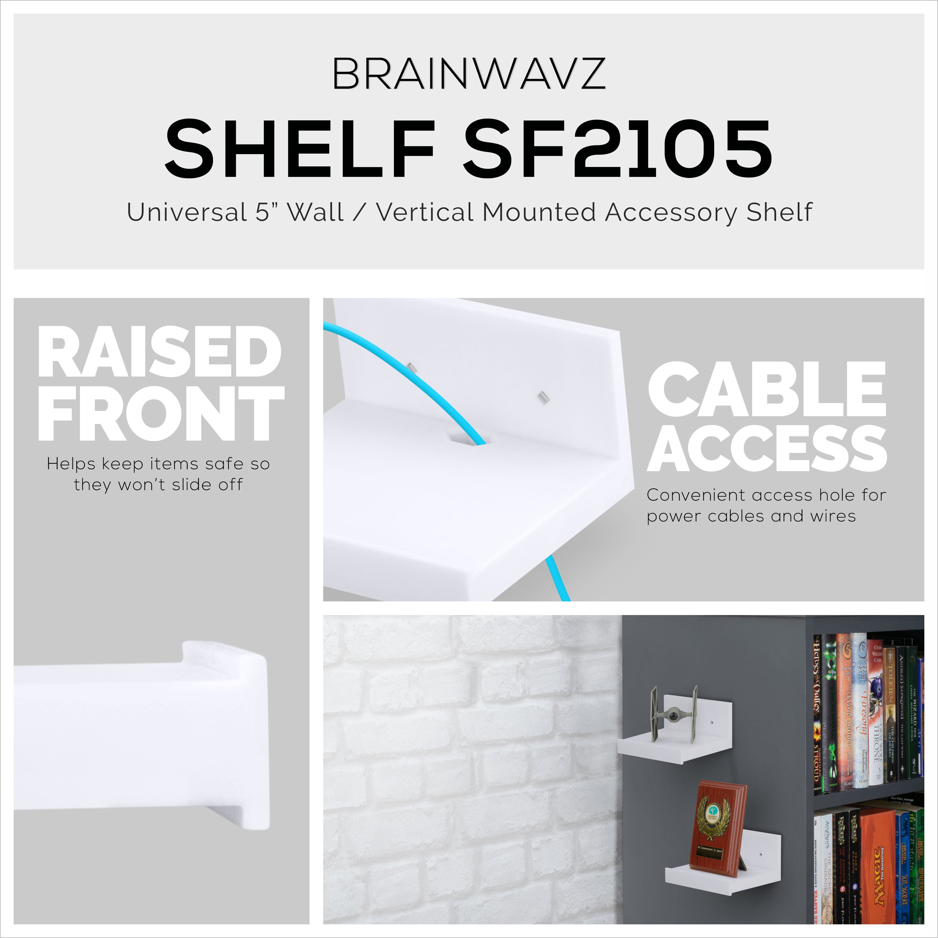 Brainwavz 6.5 Corner Shelf Mount for Speakers, Cameras, Baby Monitors, Plants, Books Electronics, Collectibles & More, Adhesive & Screw in Floating