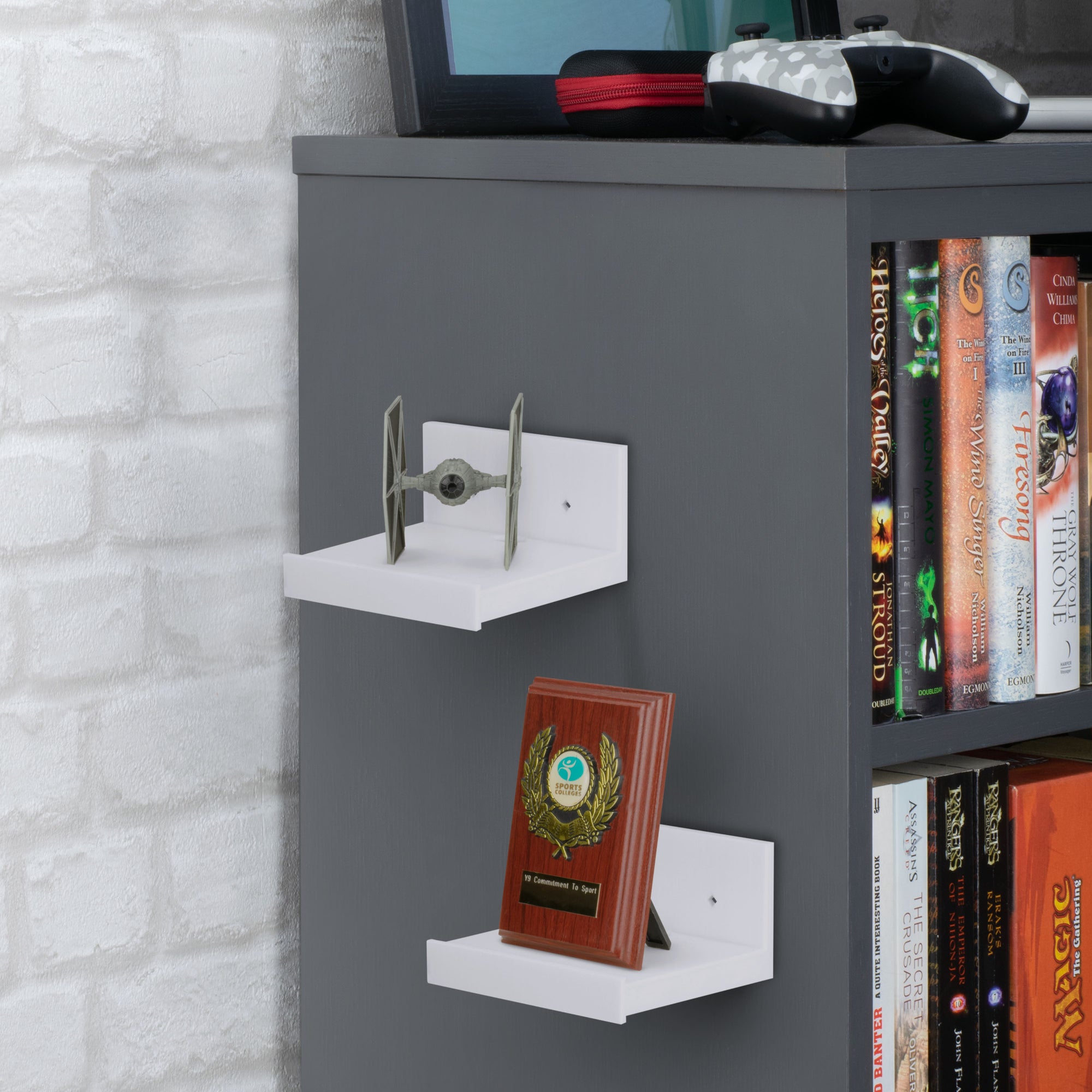 5” Small Floating Shelf, Adhesive &amp; Screw In, For Bluetooth Speakers, Cameras, Plants, Toys, Books &amp; More, Easy to Install Shelves (SHELF SF2105, White)