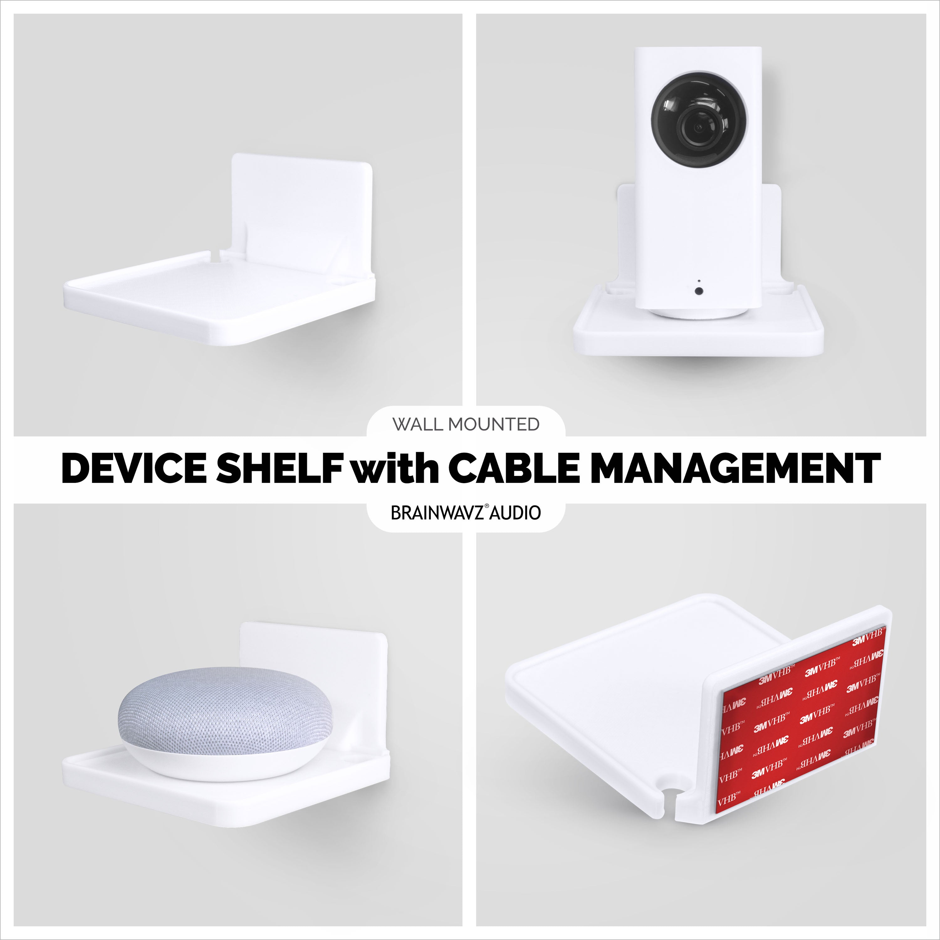 Adhesive Floating Small Shelf (160) Wall Mounted with Cable Management ...