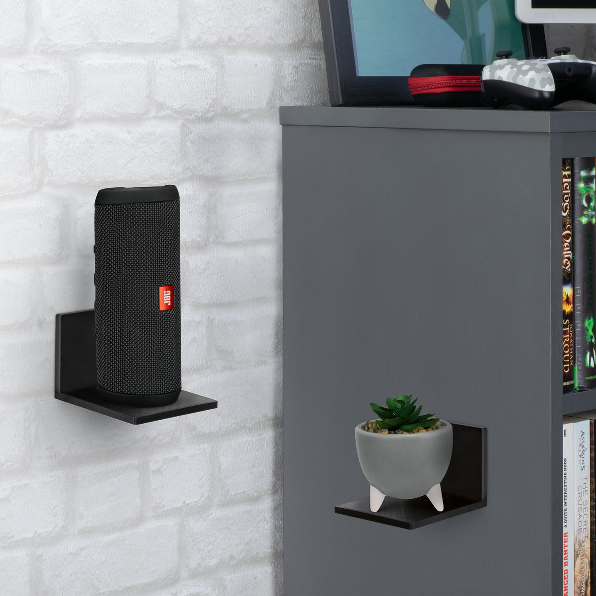 Floating Shelf Camera 3.5” Small Floating Shelf Speaker & Camera Stand, Self Adhesive, No Sc ...