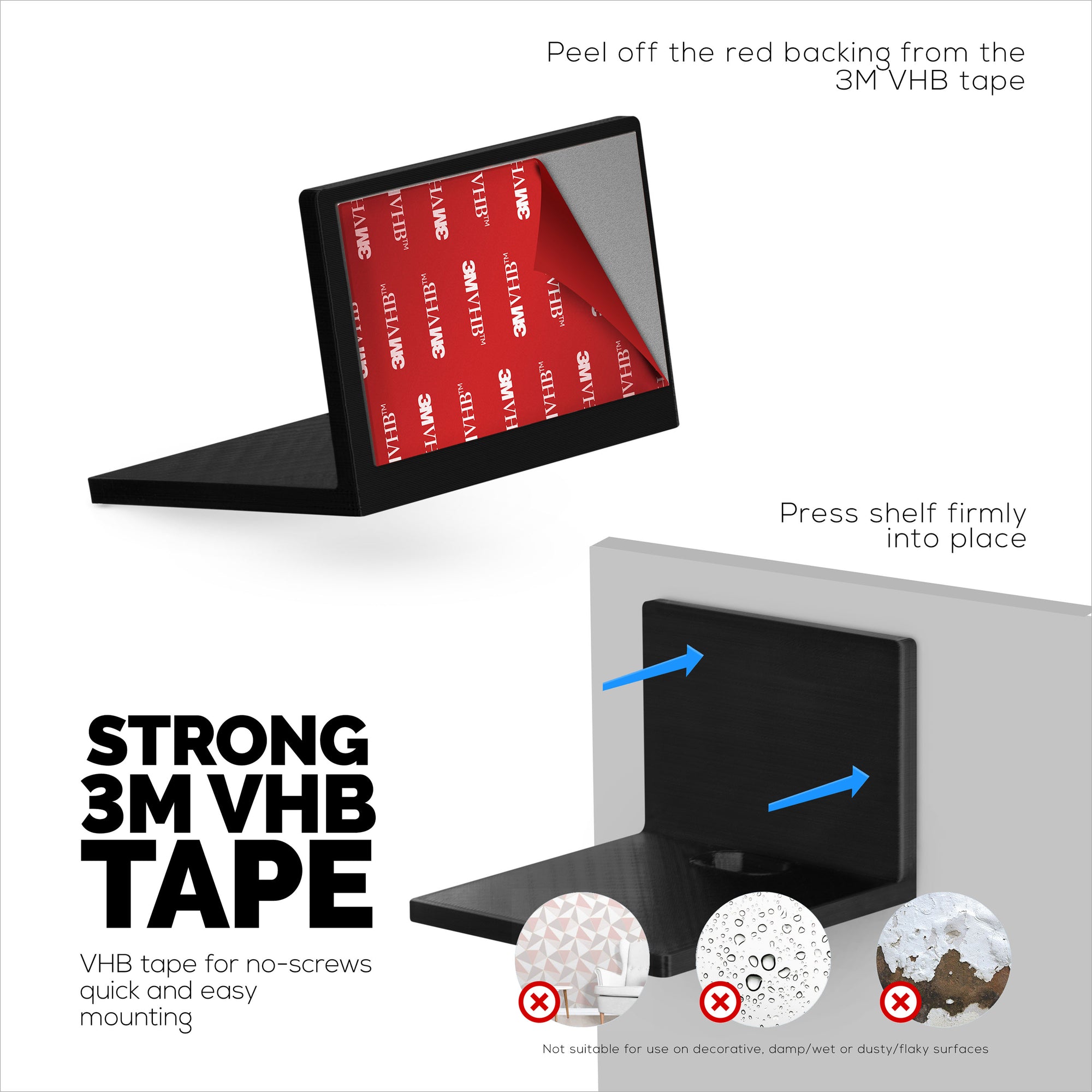 3.5” Small Floating Shelf Speaker &amp; Camera Stand, Self Adhesive, No Screws Wall Mount For Cameras Baby Monitors Webcams