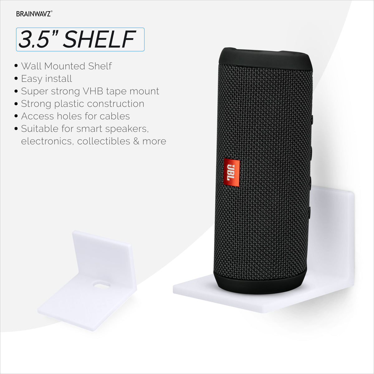 3.5” Small Floating Shelf Speaker & Camera Stand, Self Adhesive, No Sc ...