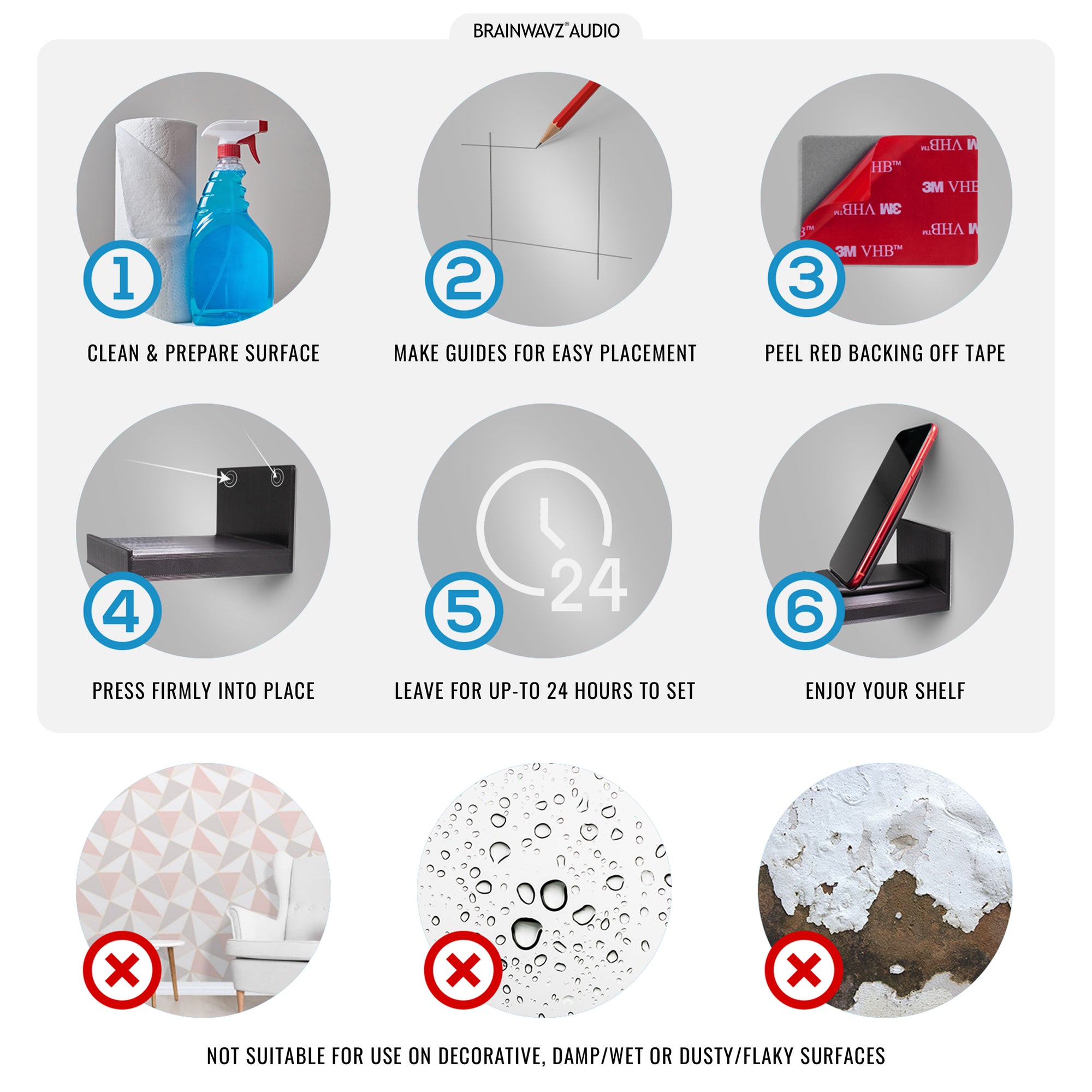 4&quot; Adhesive Universal Small Floating Shelf (135) for Security Cameras, Small Plants, Storage &amp; More