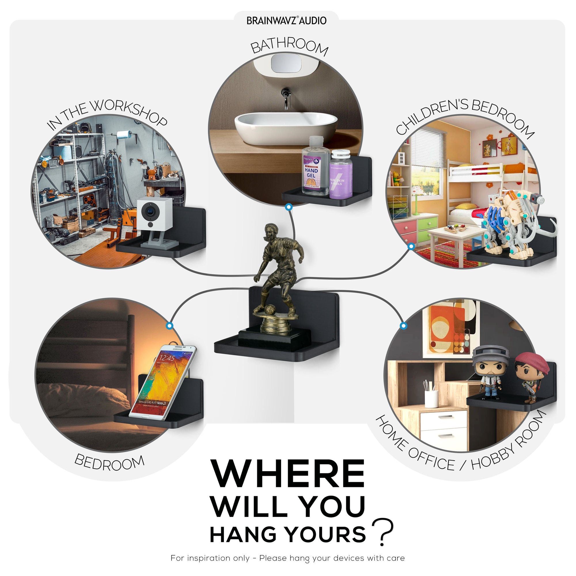 4.6&quot; Adhesive Baby Monitor Wall Mount Shelf, Also for Cameras, Speakers, Decor, Toys, Bedroom, Wifi Routers, Kitchen, Cable Box &amp; More, Easy to Install