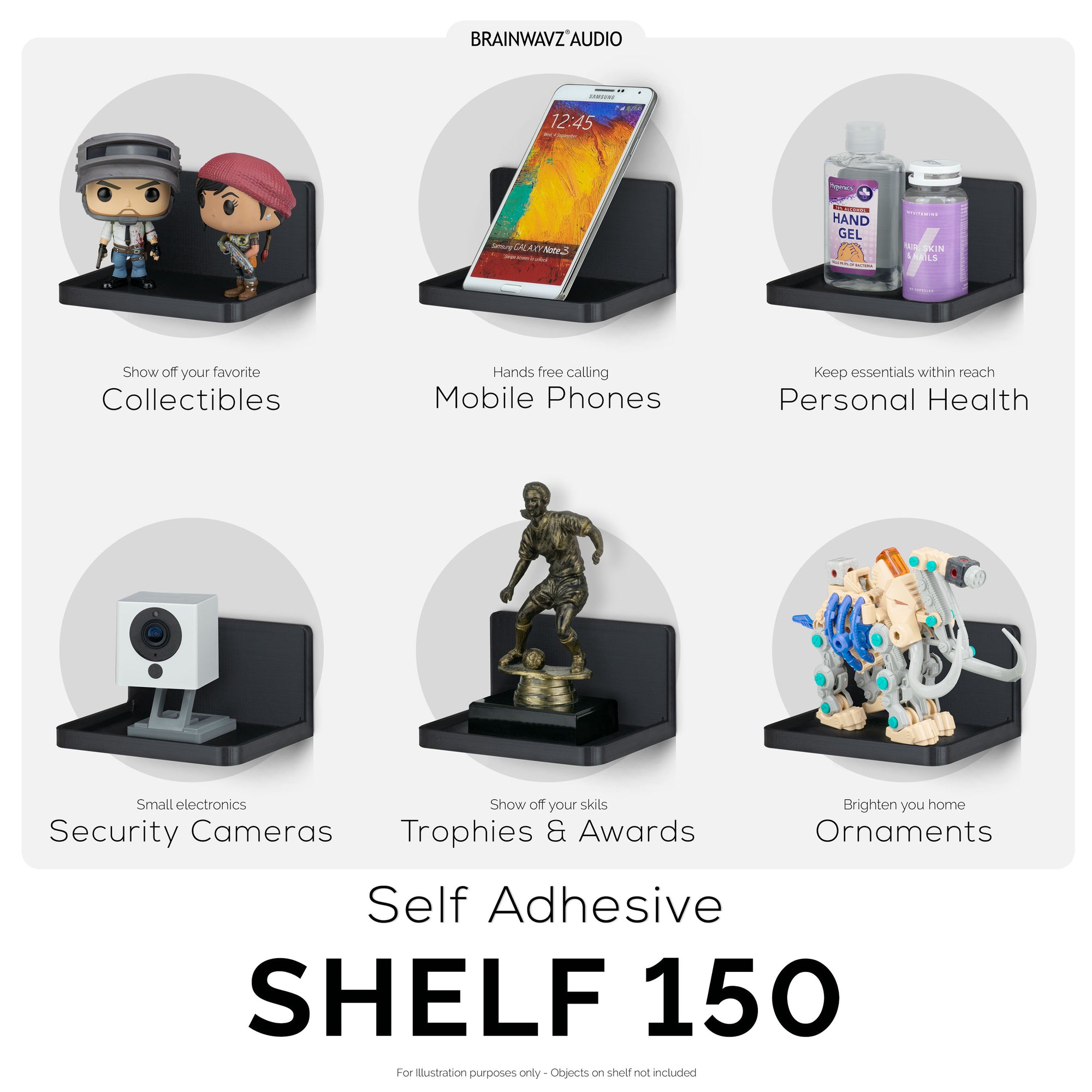 4.6&quot; Adhesive Baby Monitor Wall Mount Shelf, Also for Cameras, Speakers, Decor, Toys, Bedroom, Wifi Routers, Kitchen, Cable Box &amp; More, Easy to Install