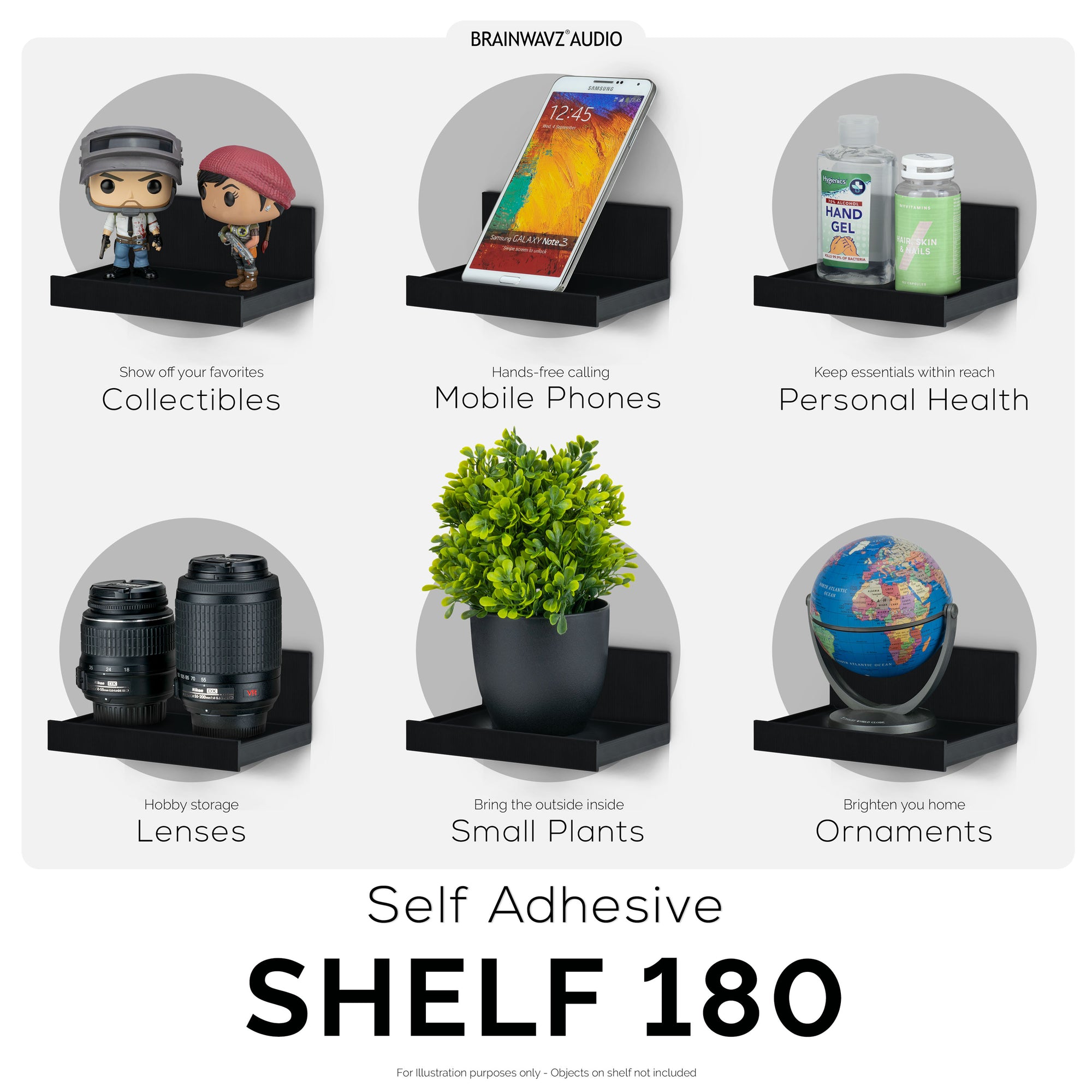 5.4&quot; Adhesive Wide Floating Shelf (180) for Security Cameras, Baby Monitors, Speakers, Plants &amp; More (139mm x 96mm / 5.4” x 3.7”)