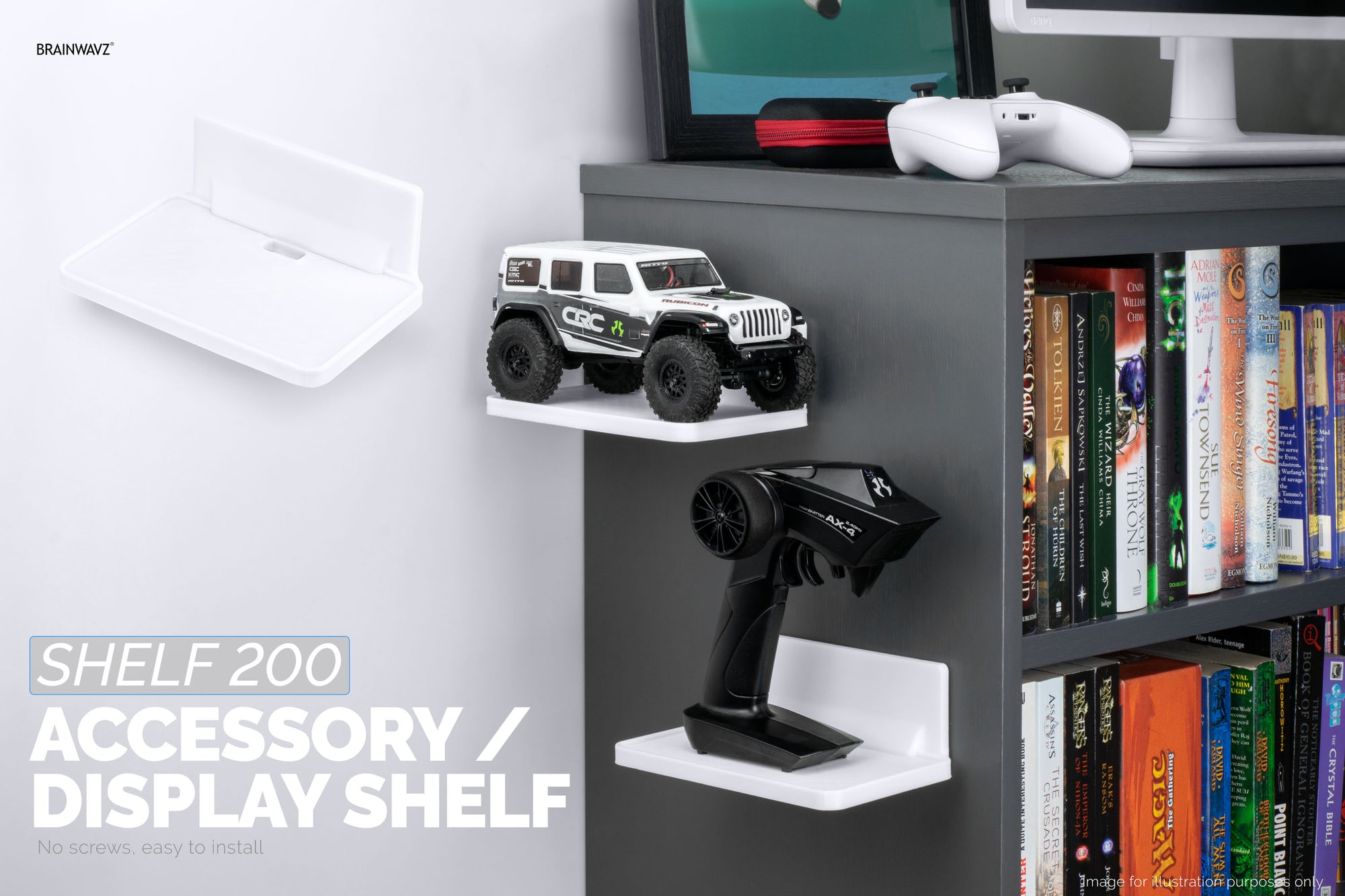 6.7&quot; Wide Floating Adhesive Shelf (200) w/ Cable Access for Cameras, Baby Monitors, Plants &amp; More (172mm x 105mm / 6.7” x 4.1”)