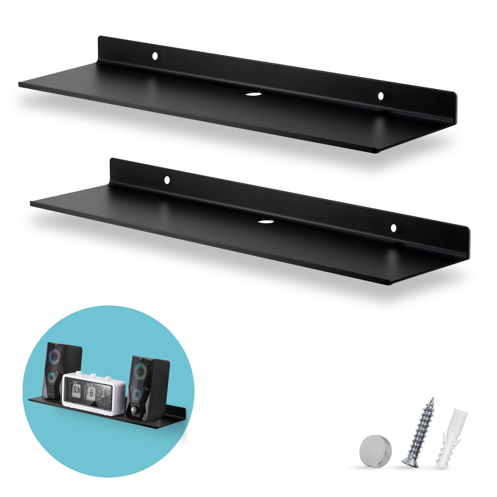 2-Pack 19.5" Floating Universal Metal Wall Shelf for Books, Organizer, Speakers, Plants, Cameras, Books, Decor Display, Storage, Routers & More