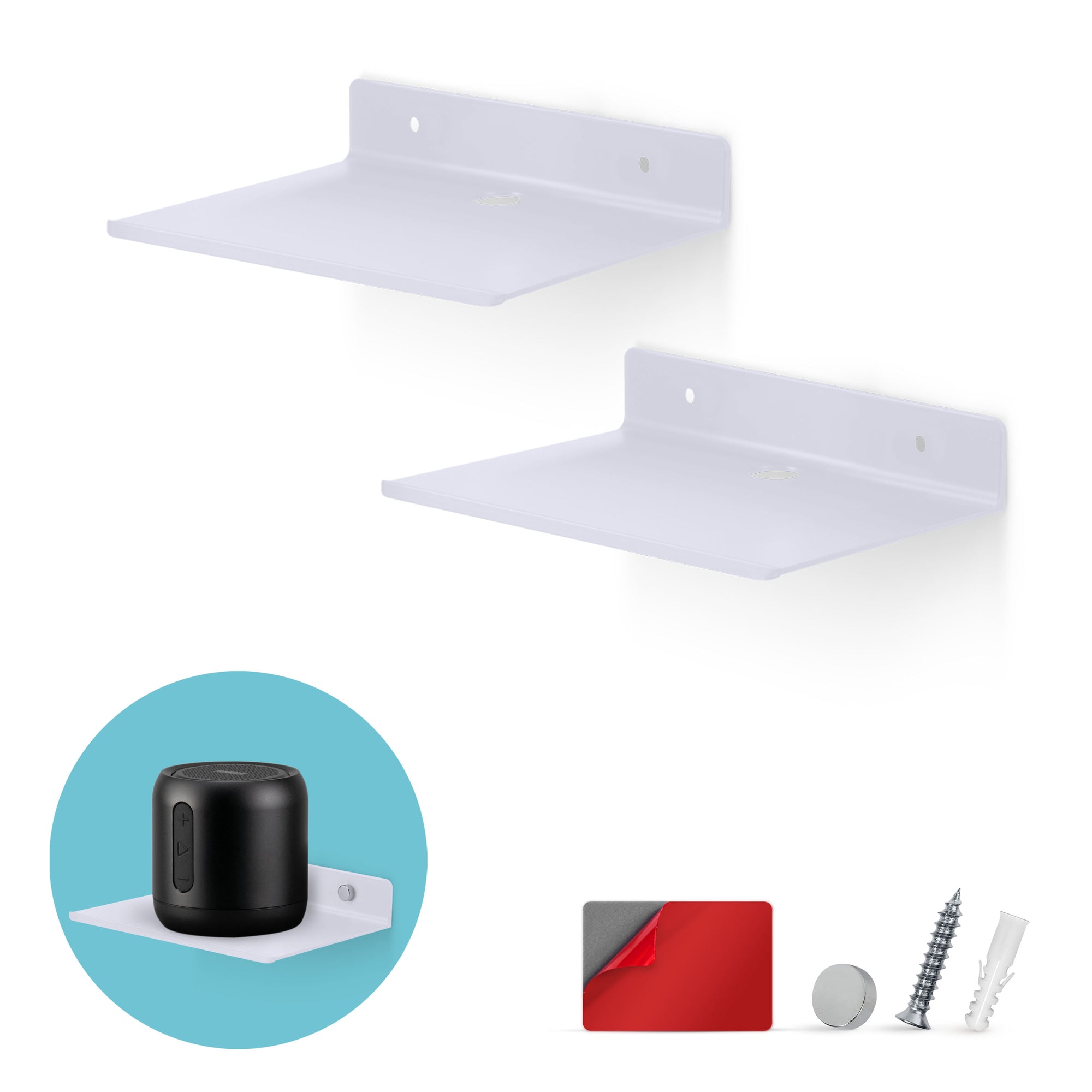 2-Pack 6&quot; Floating Metal Wall Shelf for Speakers, Books, Decor, Plants, Cameras, Photos, Kitchen, Toilet, Routers &amp; More Universal Small Holder Shelves