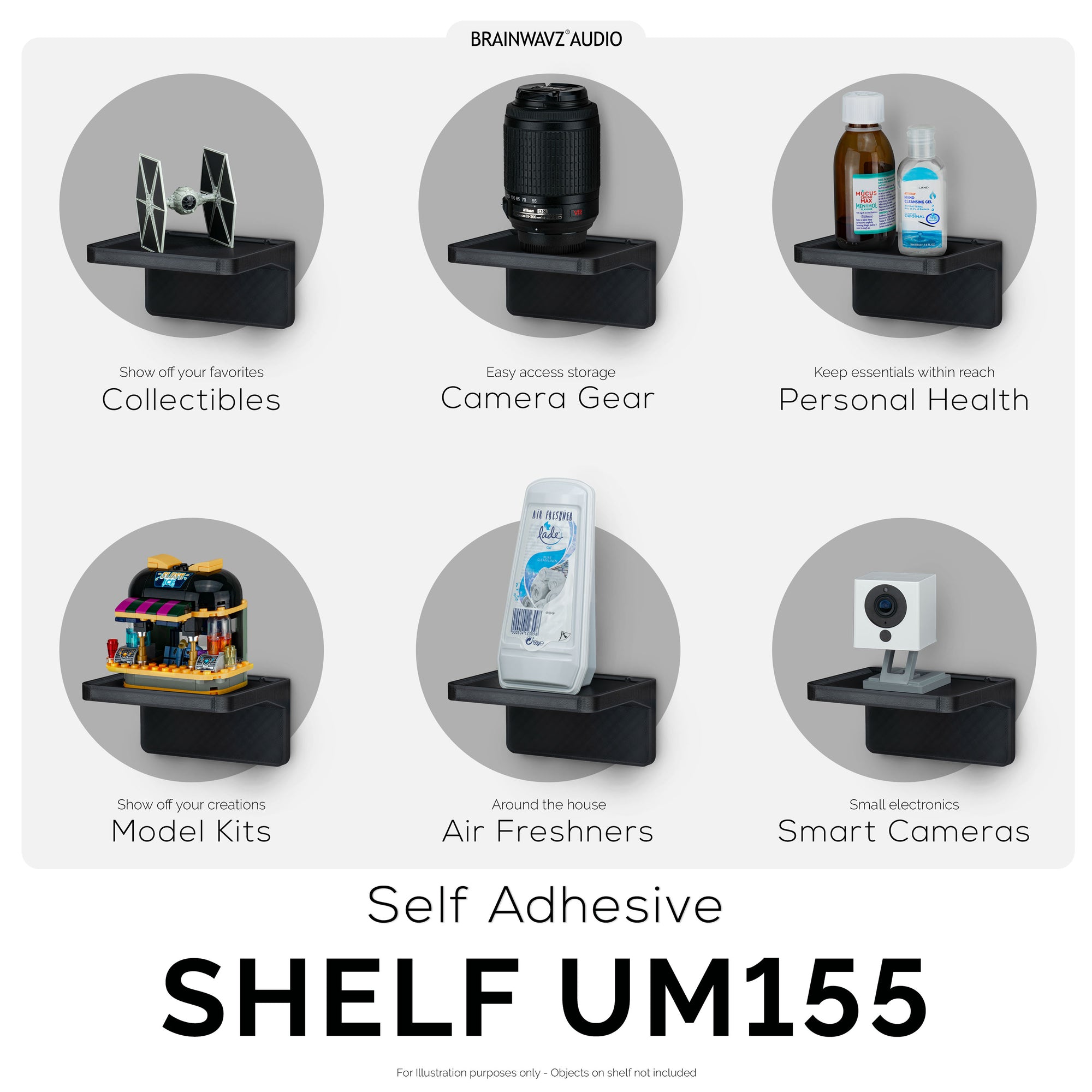 4.4&quot; Adhesive Floating Shelf (UM155) for Cameras, Baby Monitors, Plants &amp; More (113mm x 83mm / 4.4” x 3.2”)