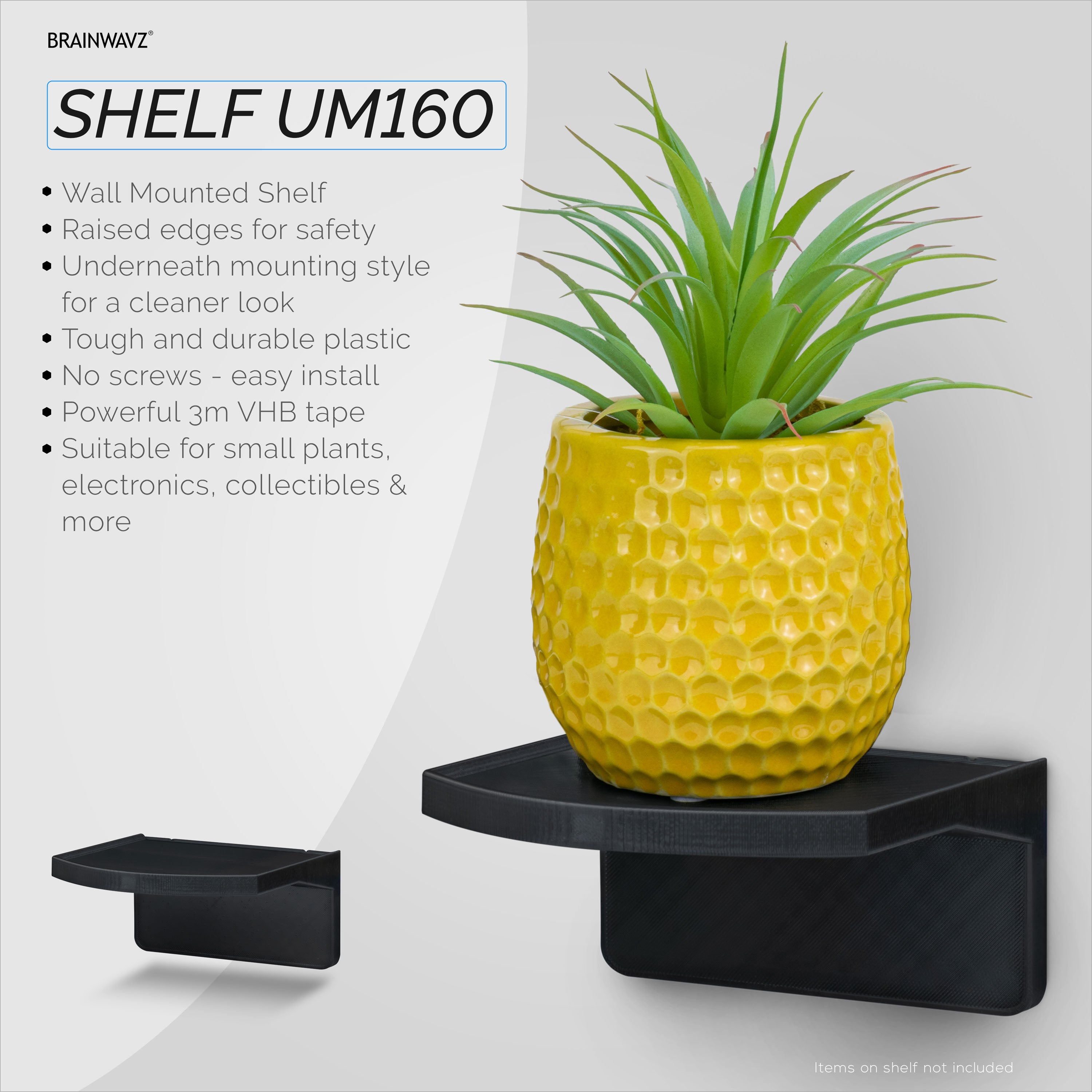 6.5” Small Floating Shelf, Adhesive & Screw In, for Bluetooth Speakers,  Cameras, Plants, Toys & More, Universal Holder, Easy to Install (SHELF