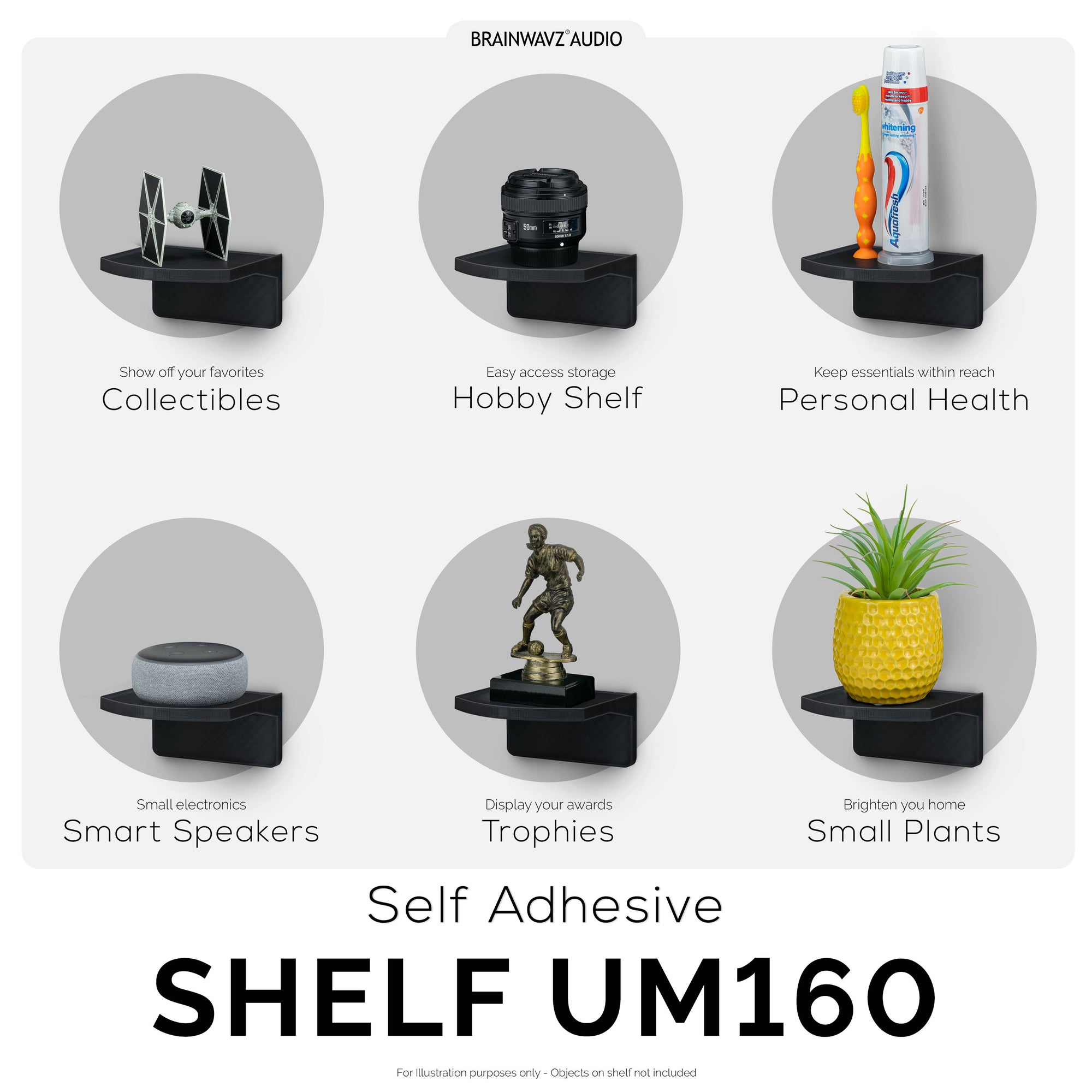 4.5&quot; Adhesive Baby Monitor Wall Mount Shelf, Also for Cameras, Speakers, Decor, Toys, Bedroom, Wifi Routers, Kitchen, Cable Box &amp; More, Easy to Install