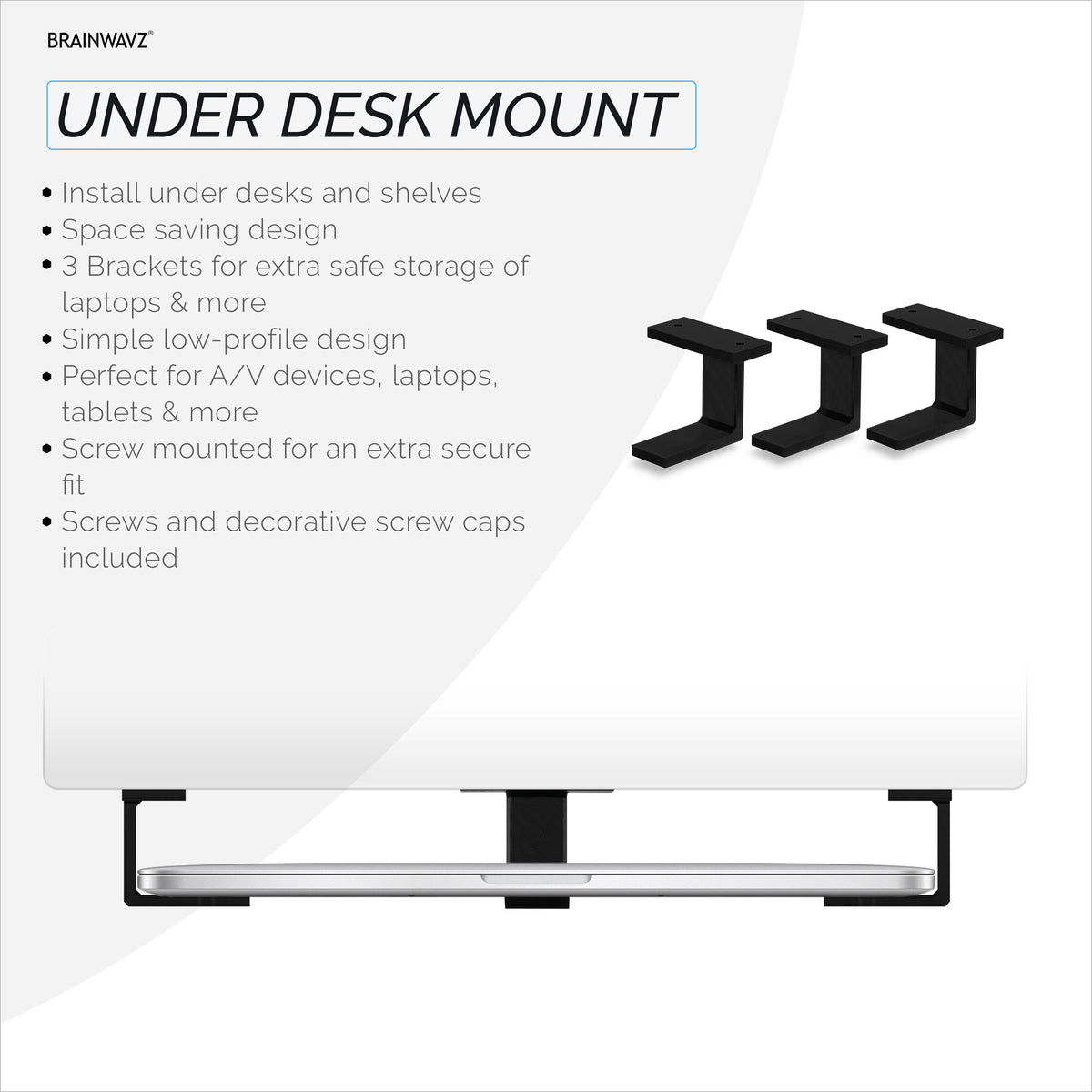 Under Desk Laptop Mount Holder, Screw In, Devices upto 1.7" Thick For