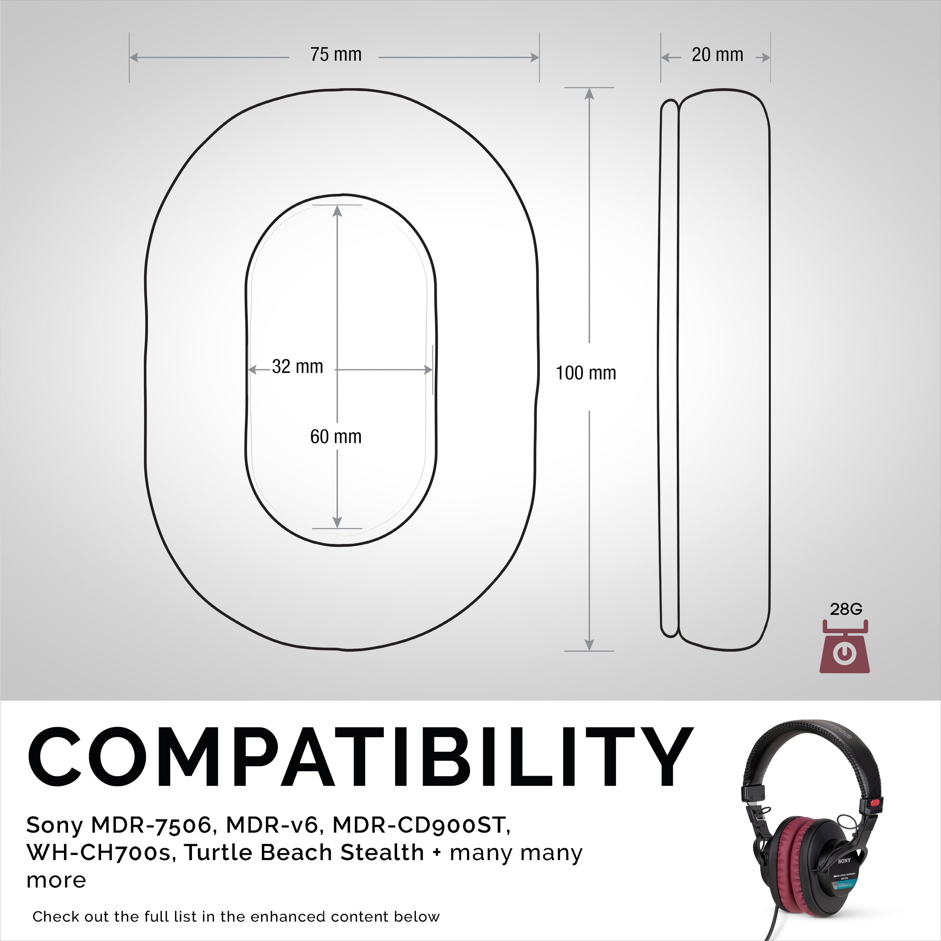SONY MDR-7506 Reemplazo de almohadillas premium - También adecuadas para V6,  CD90 - Brainwavz Audio