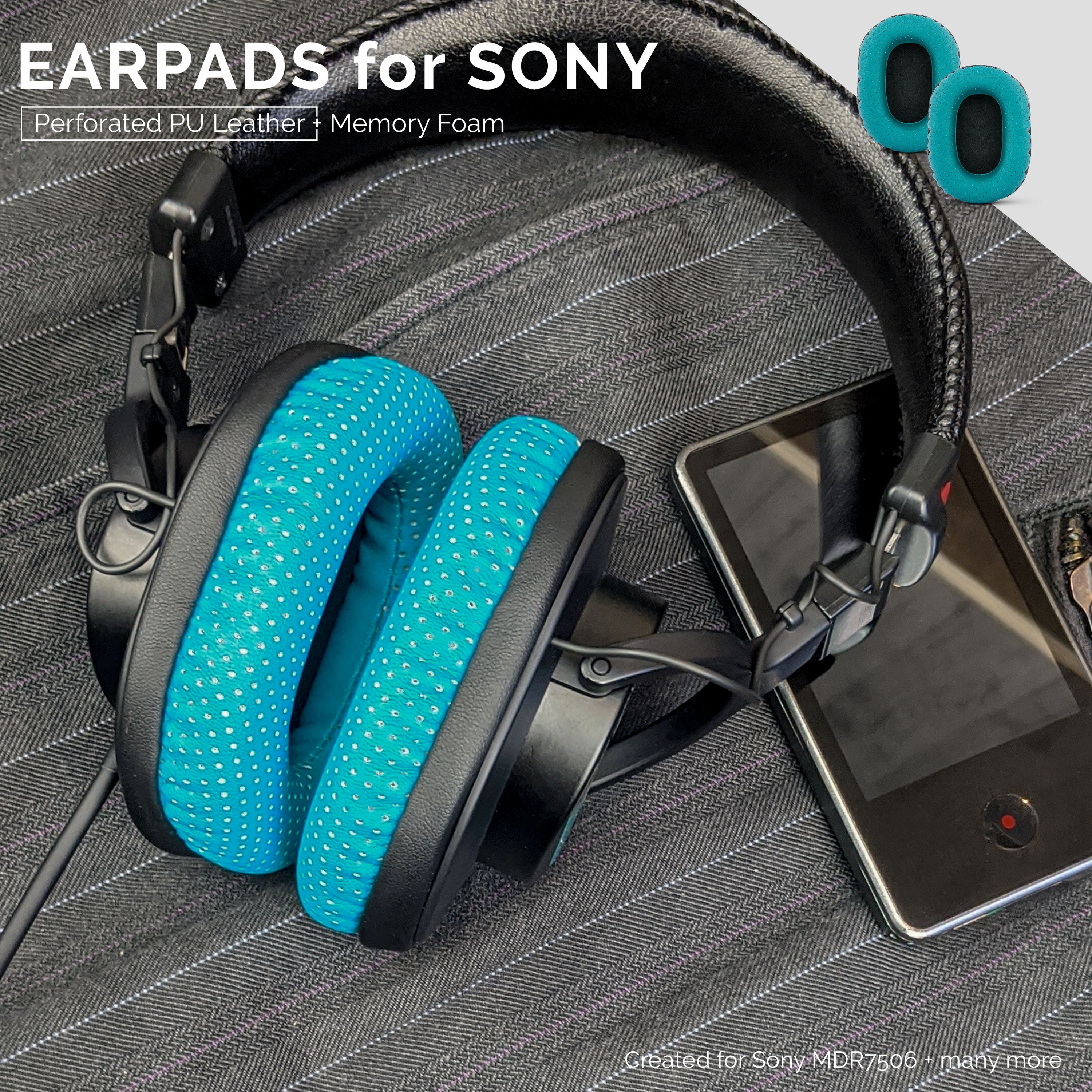Accesorio auriculares - Almohadillas negras para auriculares Sony MDR-7506  / V6 / CD 900ST. INF, negro
