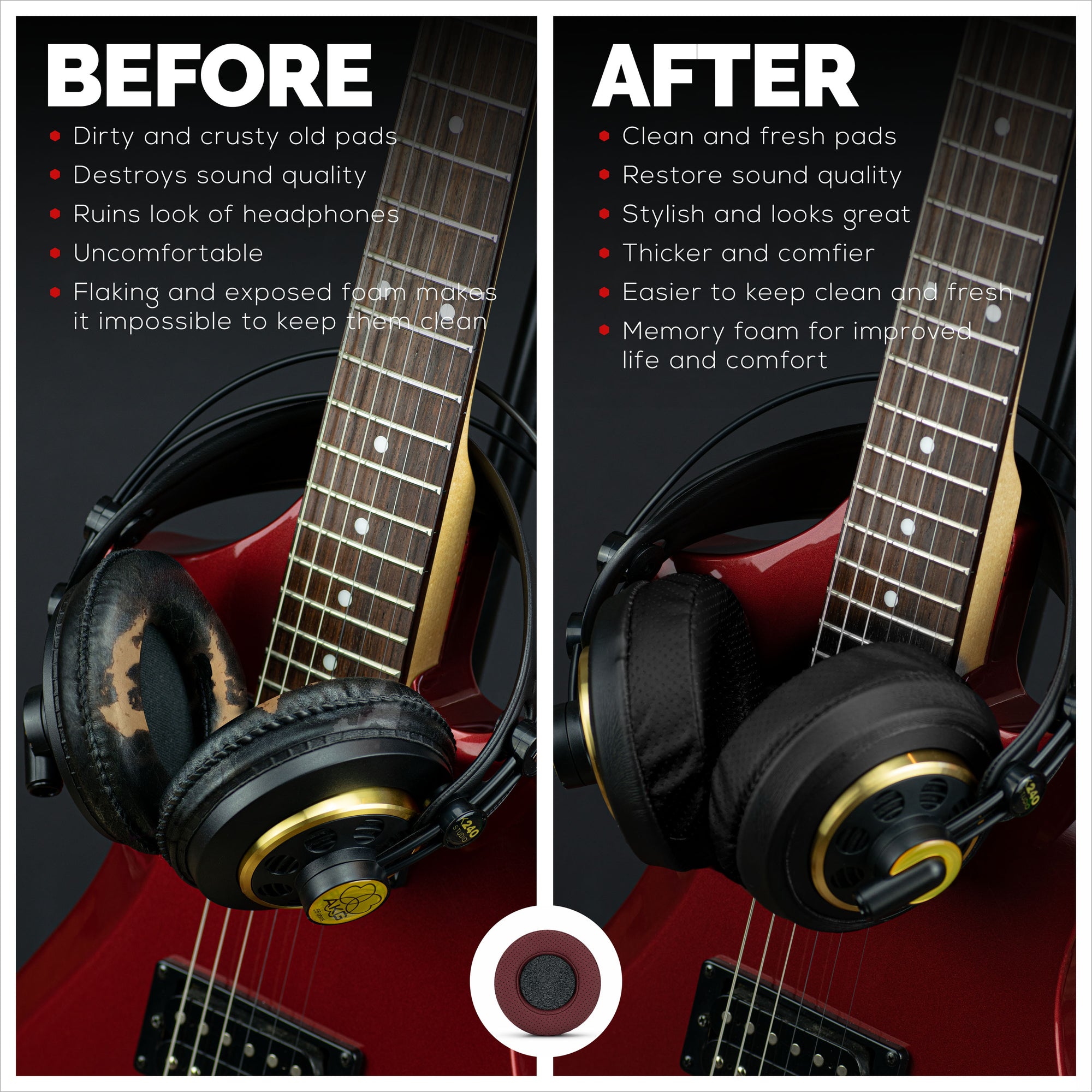 Headphone Memory Foam Earpads - Round - Perforated