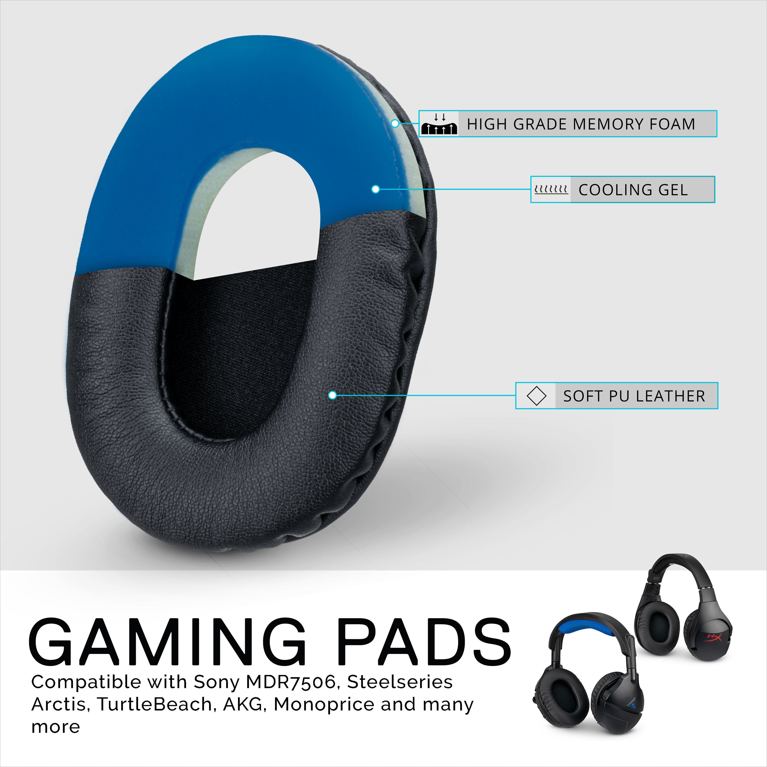 Steelseries Arctis Gaming Earpads with Cooling Gel & Soft PU Leather -  Custom Crafted Ear Pad Designed For Arctis 1, 3, 5, 7, 9, Pro & Prime -  Brainwavz Audio