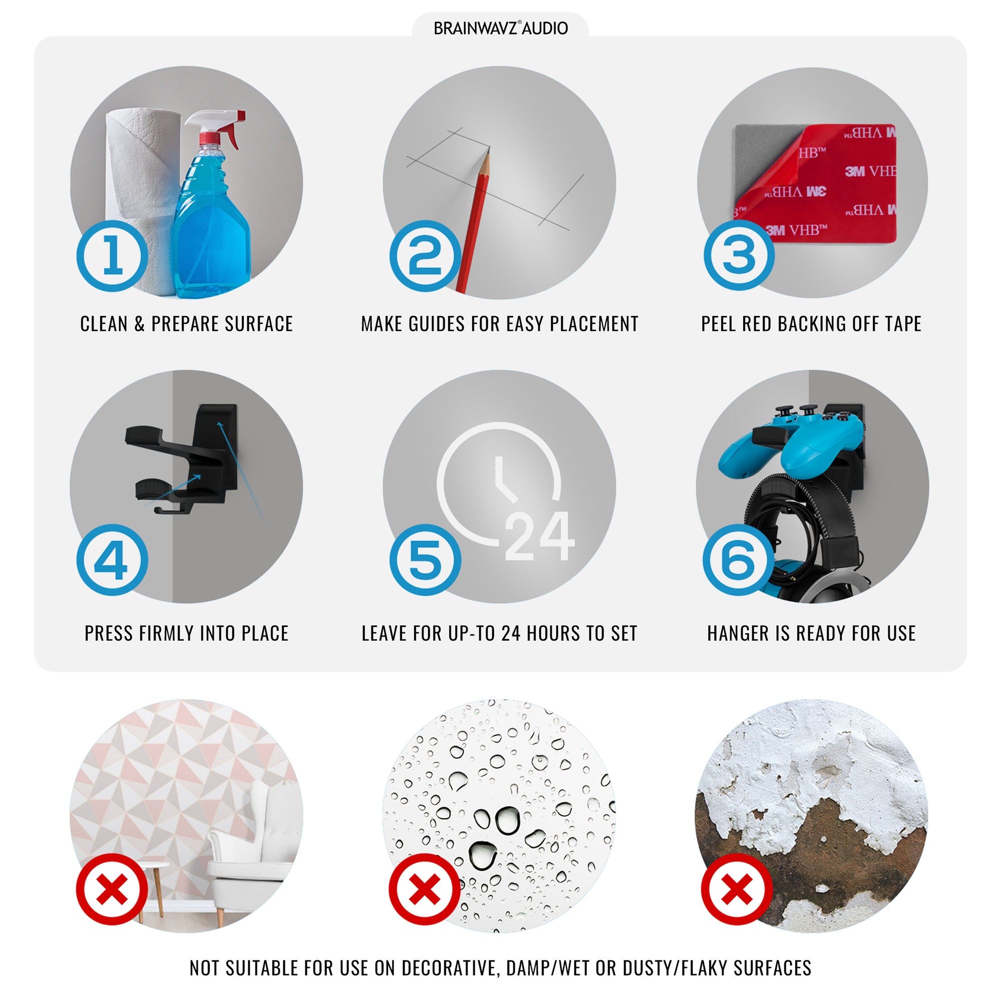 The Storio - Game Controller &amp; Headphone Wall Hanger - Universal Adhesive Mount, No Screws or Mess