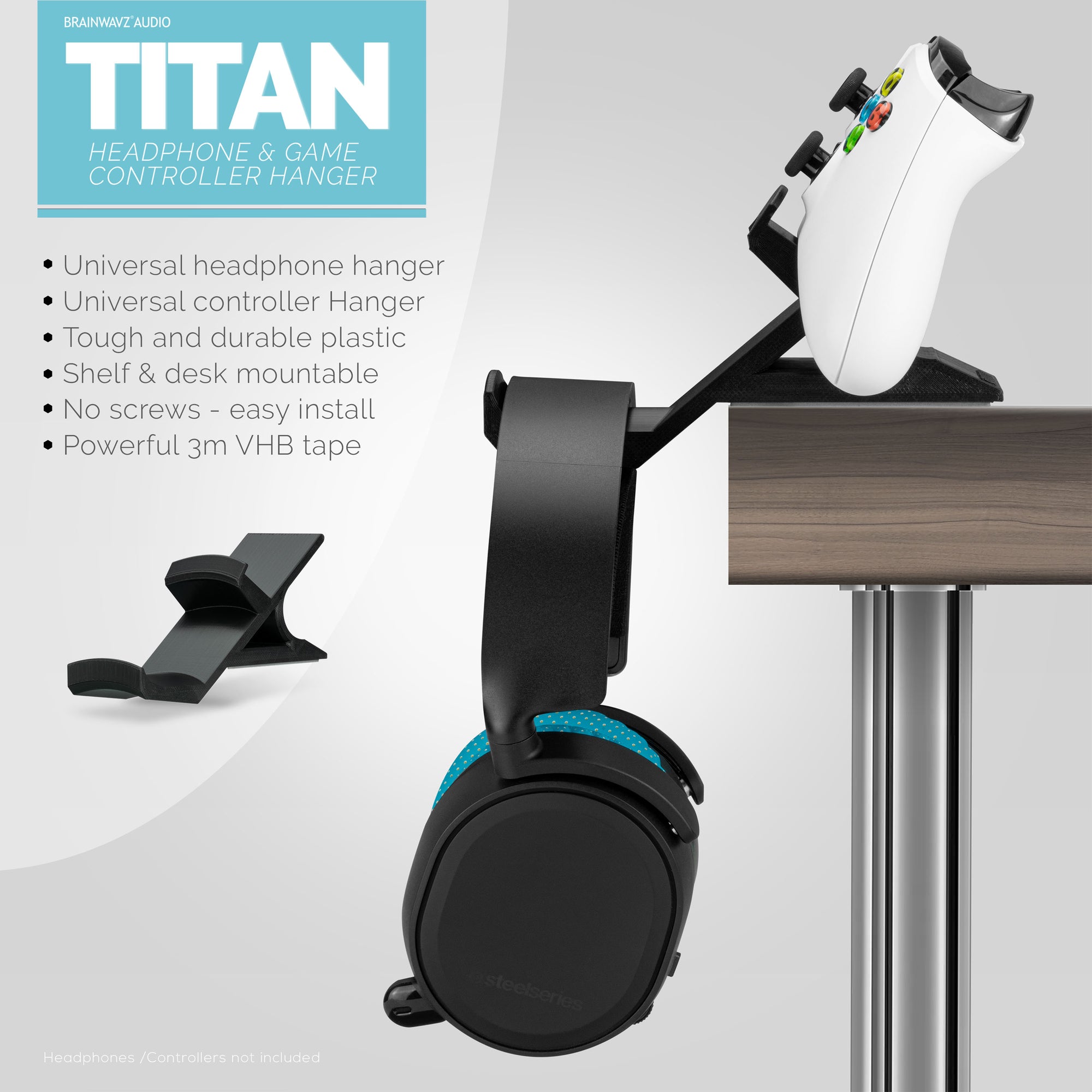 Titan - Desktop Headphone and Game Controller Hanger - Xbox, PS5/PS4, PC Universal Gamepad Holder, No Screws or Mess