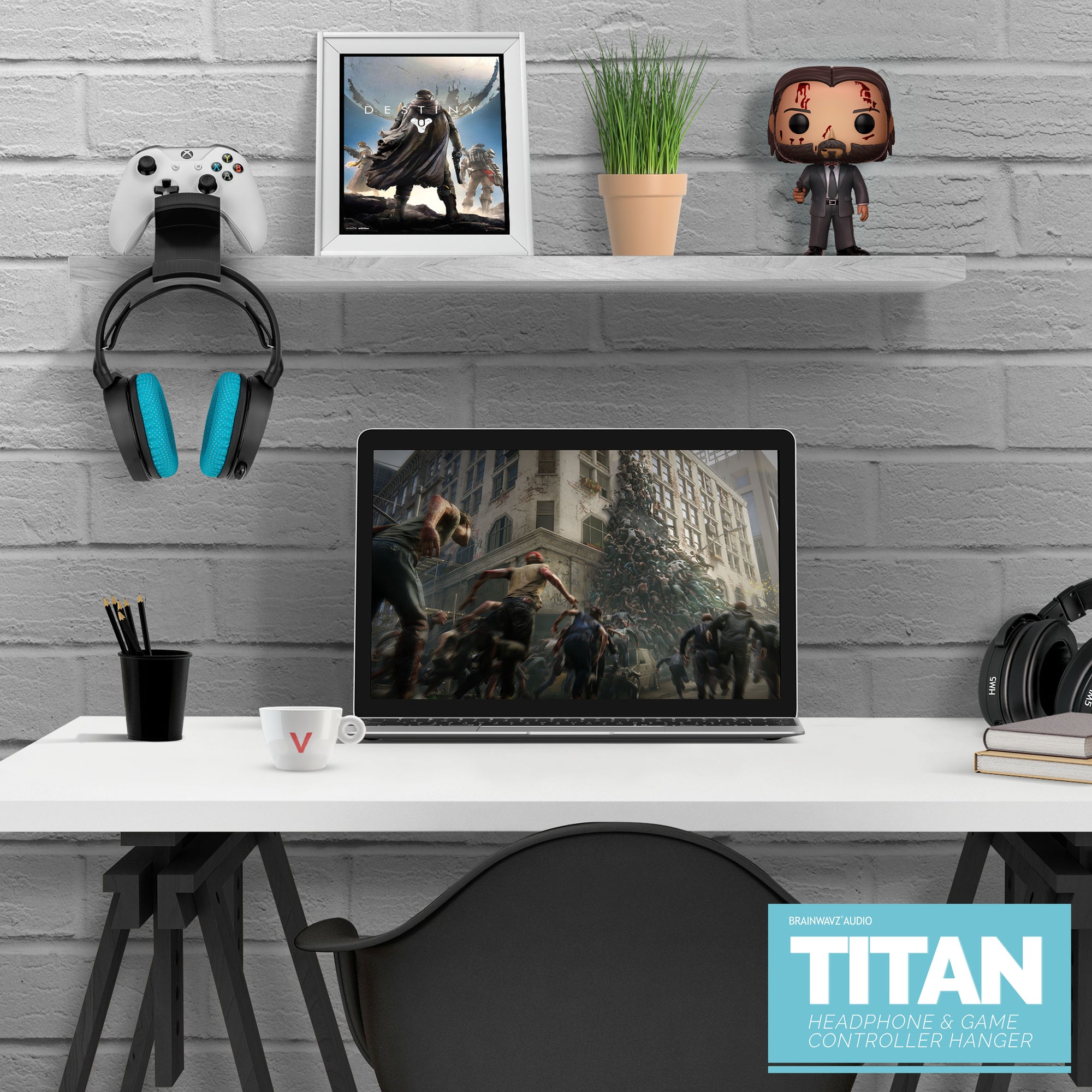 Titan - Desktop Headphone and Game Controller Hanger - Xbox, PS5/PS4, PC Universal Gamepad Holder, No Screws or Mess