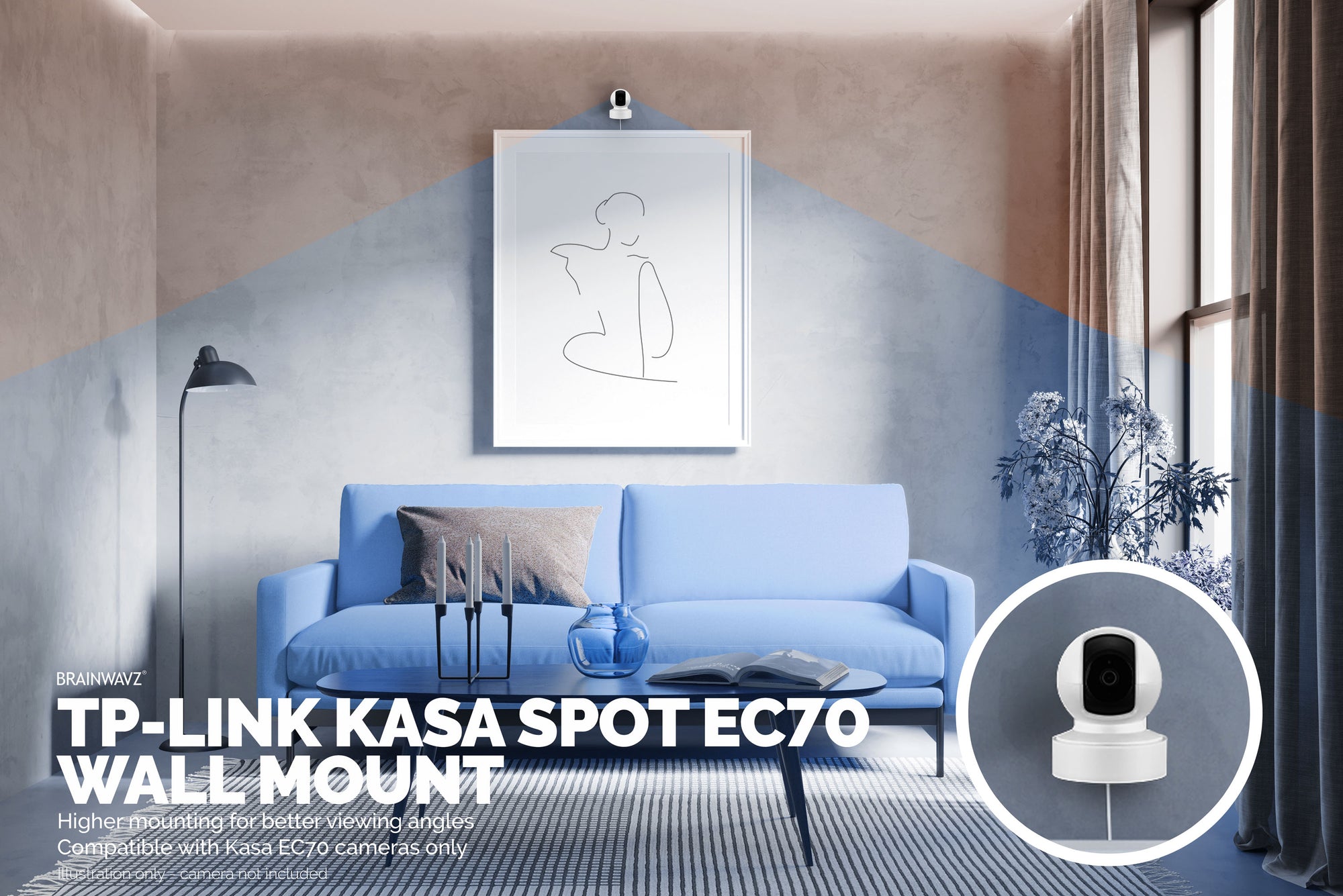Wall Mount for Kasa EC70 Spot, Adhesive Holder for TP Link Spot Smart Security Camera, Installs in Minutes, No Mess Hanger Bracket