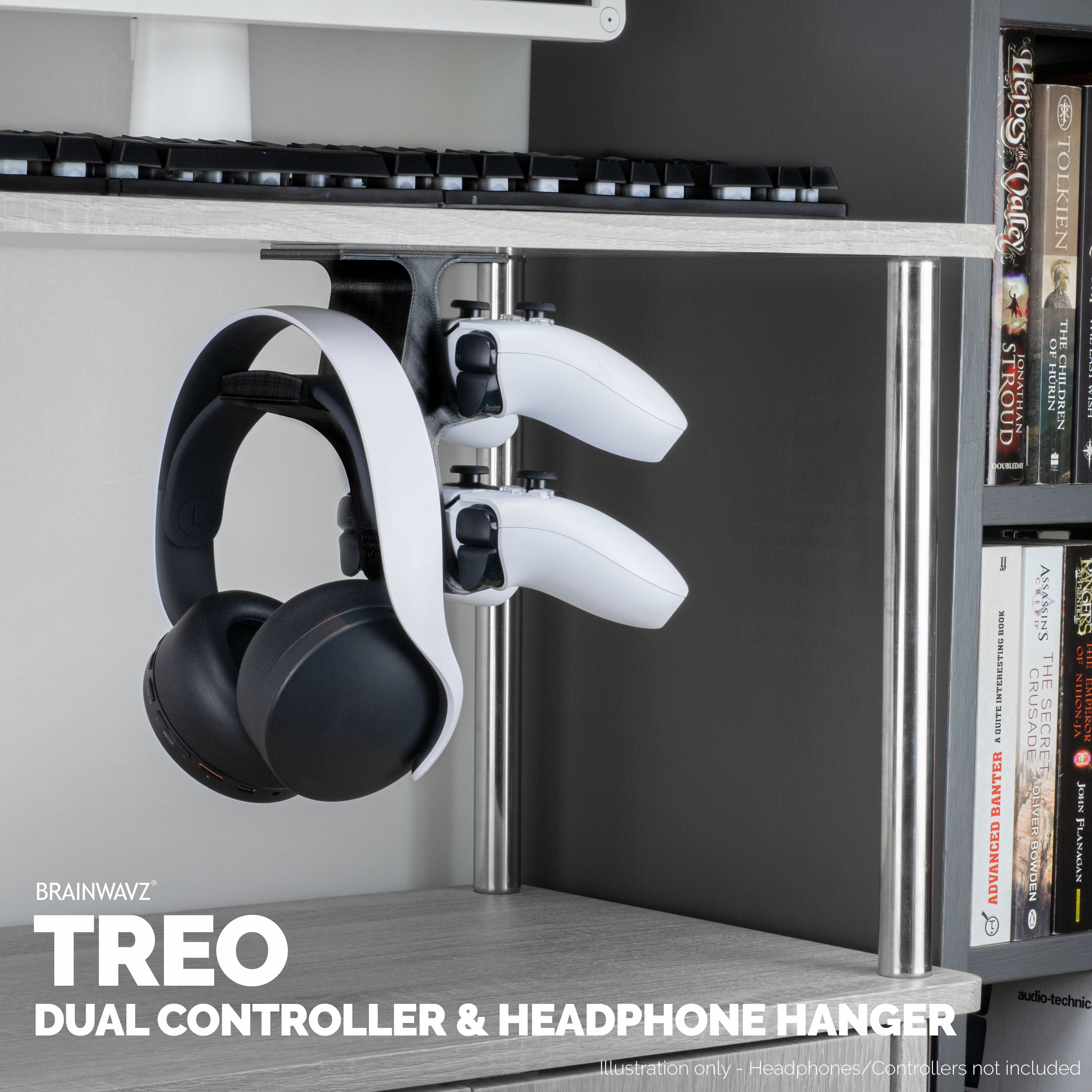 The Vulcan - Under Desk Controller & Headphone Hanger - Adhesive Mount -  Brainwavz Audio
