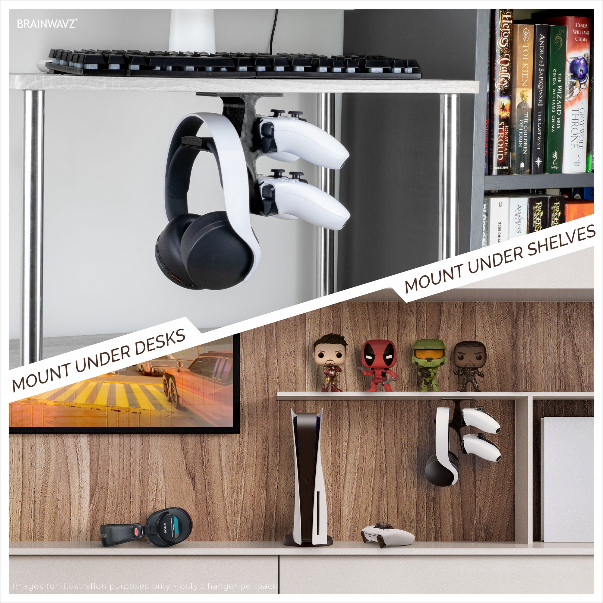 Supporto Sottoscrivia Per Cuffie – Fissaggio Adesivo, Per Gaming, Studio E Cuffie HIFI – Nero/Bianco