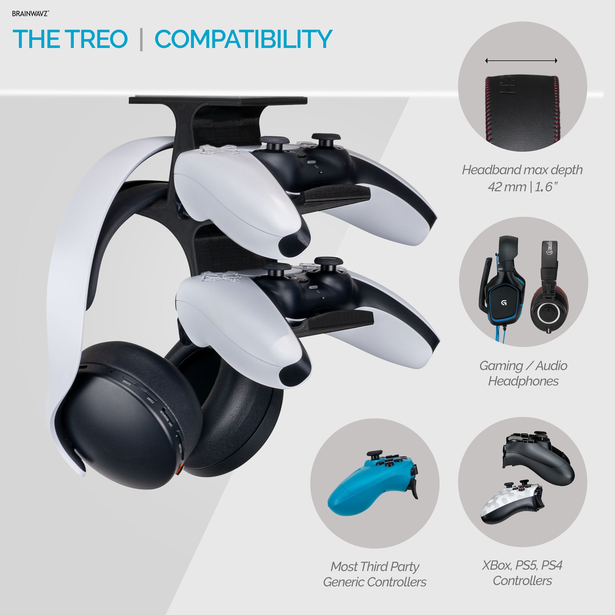 The Treo - Under Desk Dual Controller &amp; Headphone Hanger