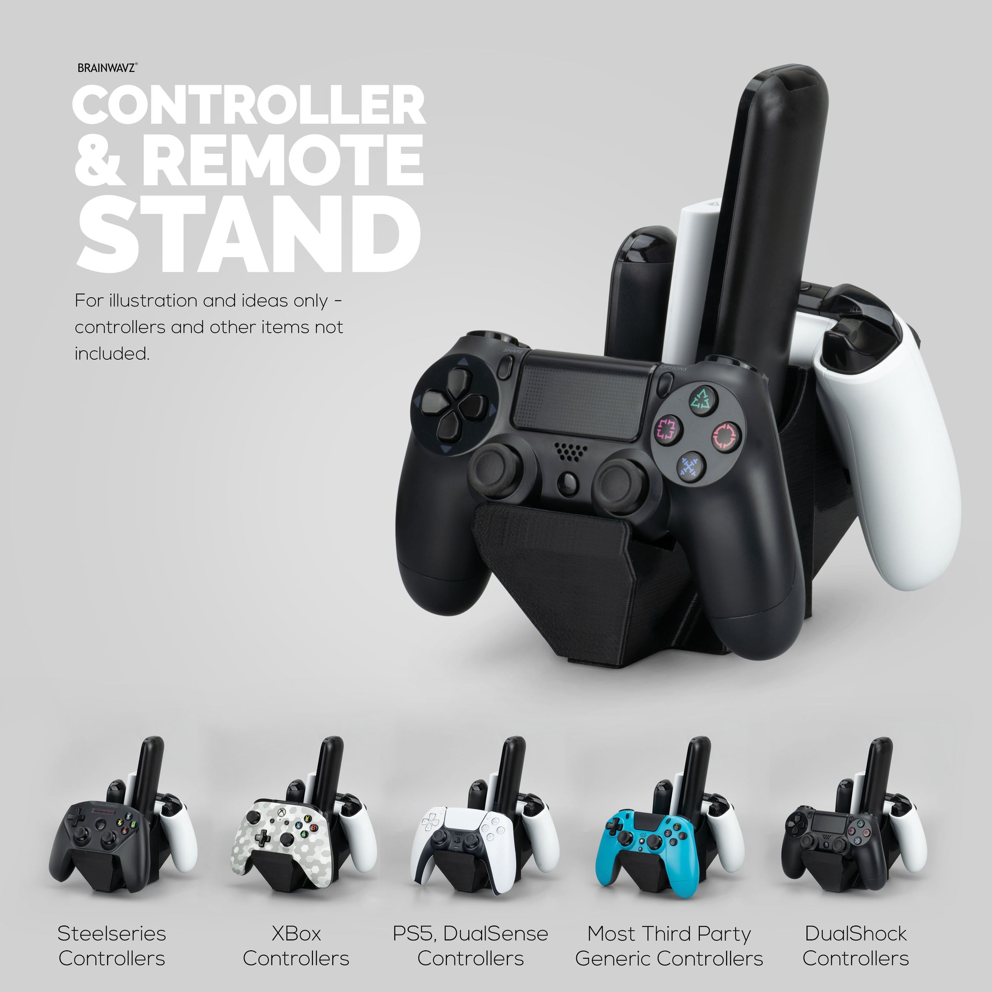 Dual Game Controller &amp; TV Remote Control &amp; Storage Desktop Holder, Reduce Clutter, Universal Gamepad Fit