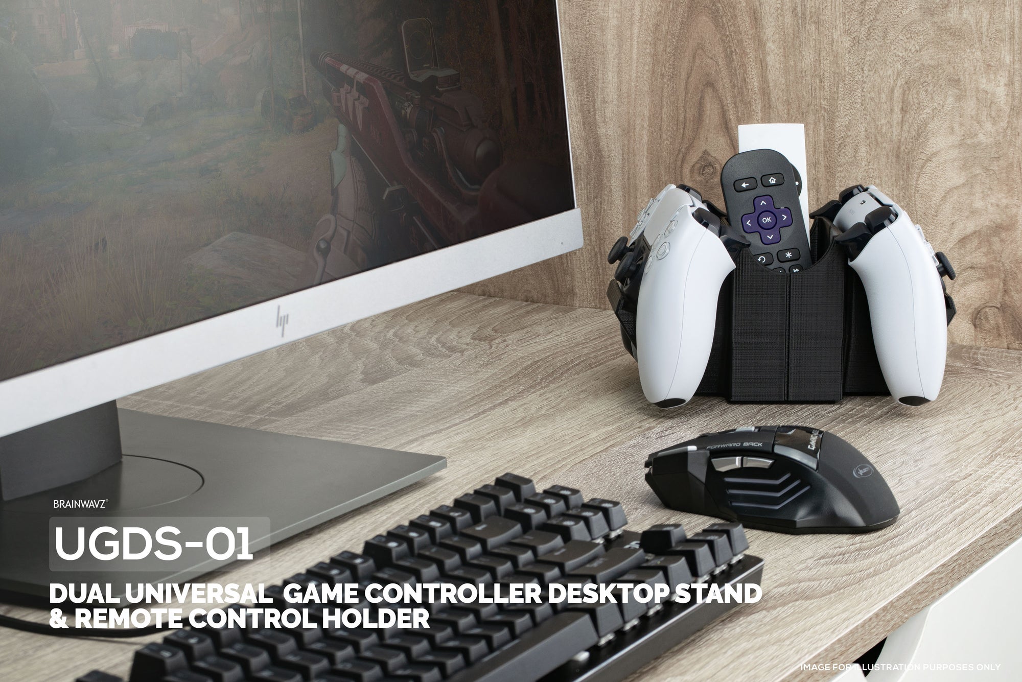 Dual Game Controller &amp; TV Remote Control &amp; Storage Desktop Holder, Reduce Clutter, Universal Gamepad Fit