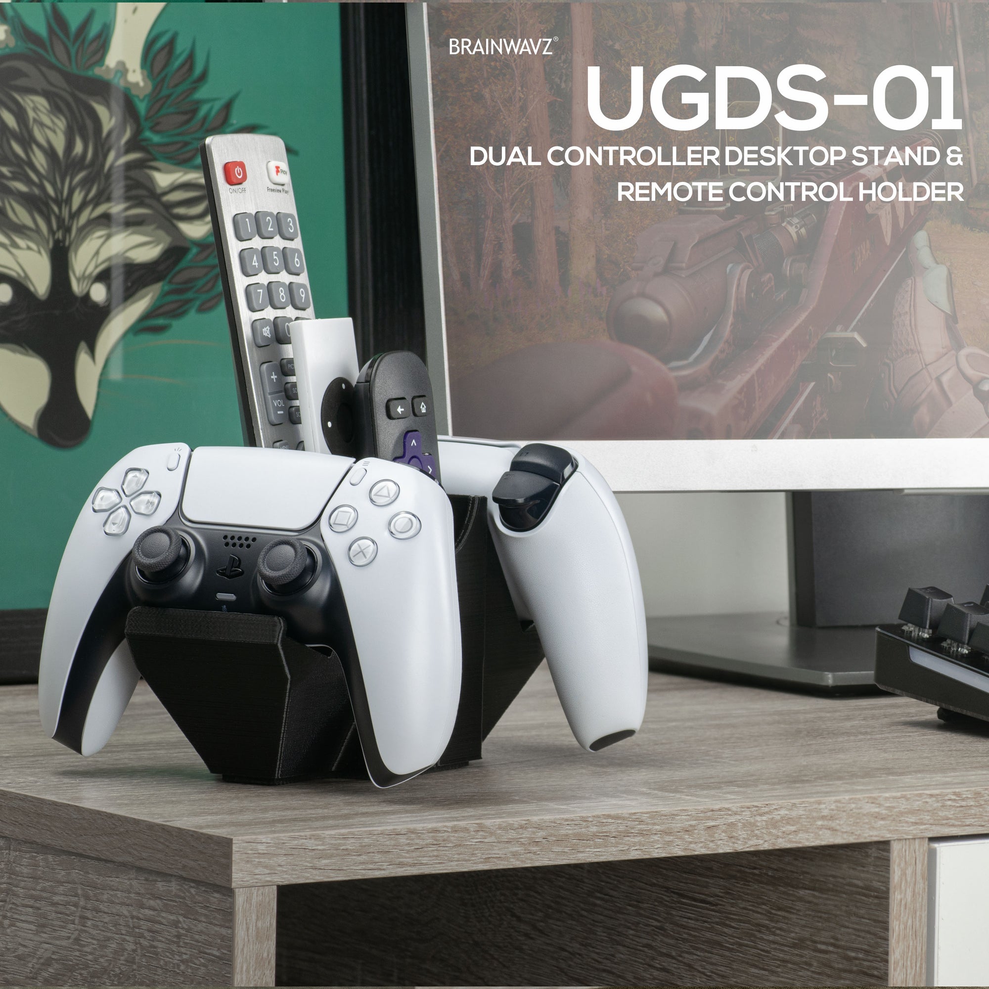 Dual Game Controller &amp; TV Remote Control &amp; Storage Desktop Holder, Reduce Clutter, Universal Gamepad Fit