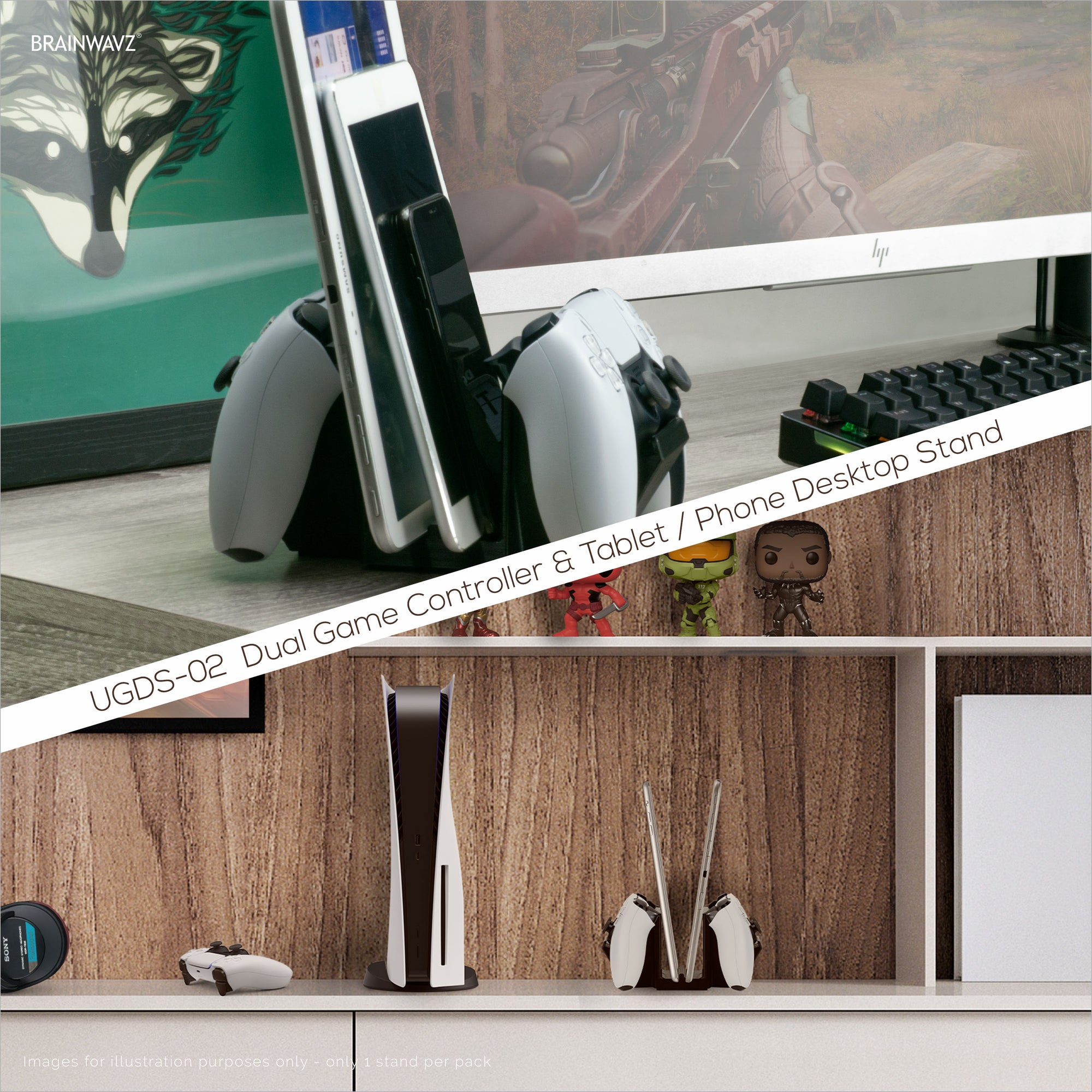 Dual Game Controller &amp; Tablet Phone Desktop Holder - Universal Design for most Gamepads &amp; Tablet, Reduce Clutter &amp; Stay Organized