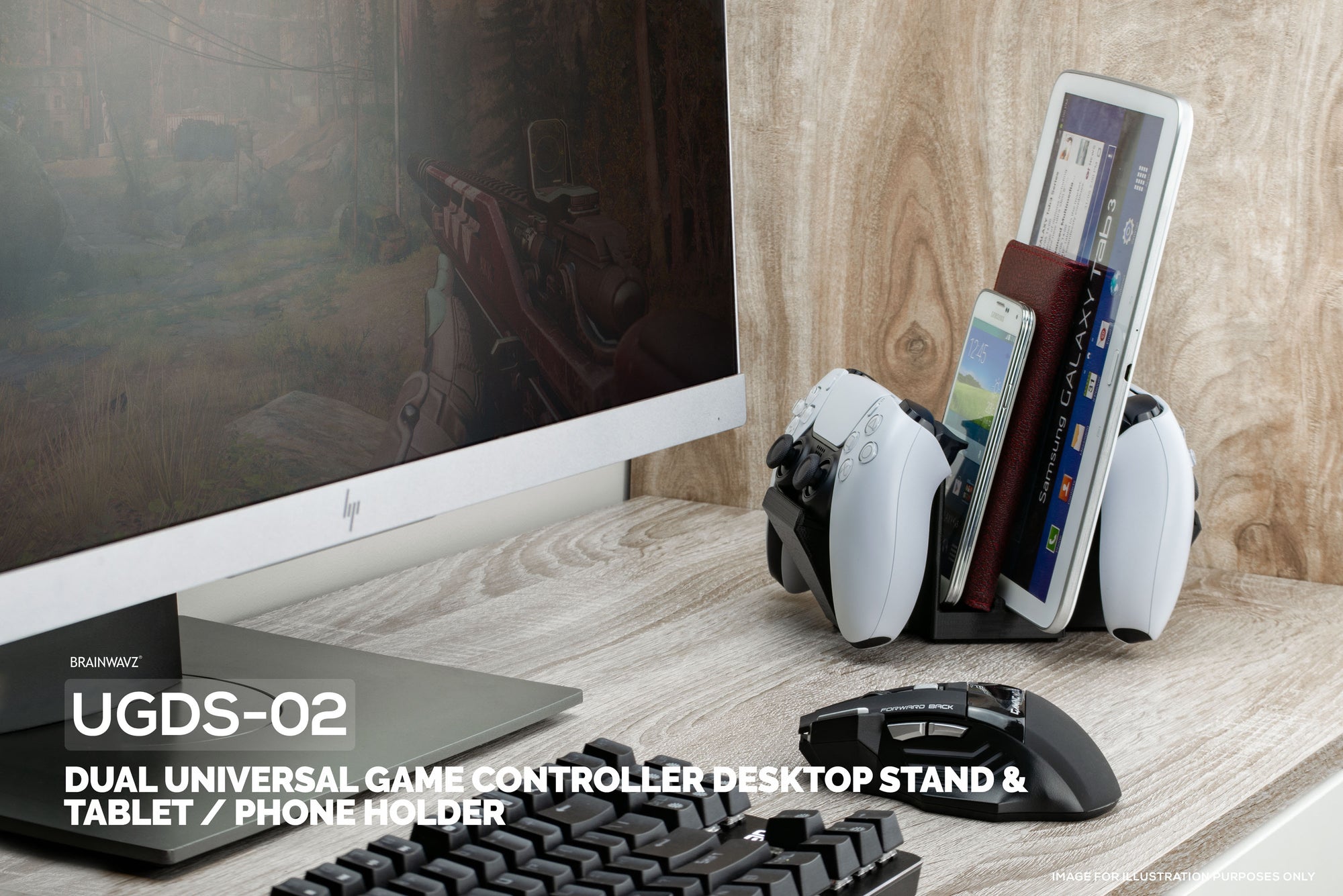 Dual Game Controller &amp; Tablet Phone Desktop Holder - Universal Design for most Gamepads &amp; Tablet, Reduce Clutter &amp; Stay Organized