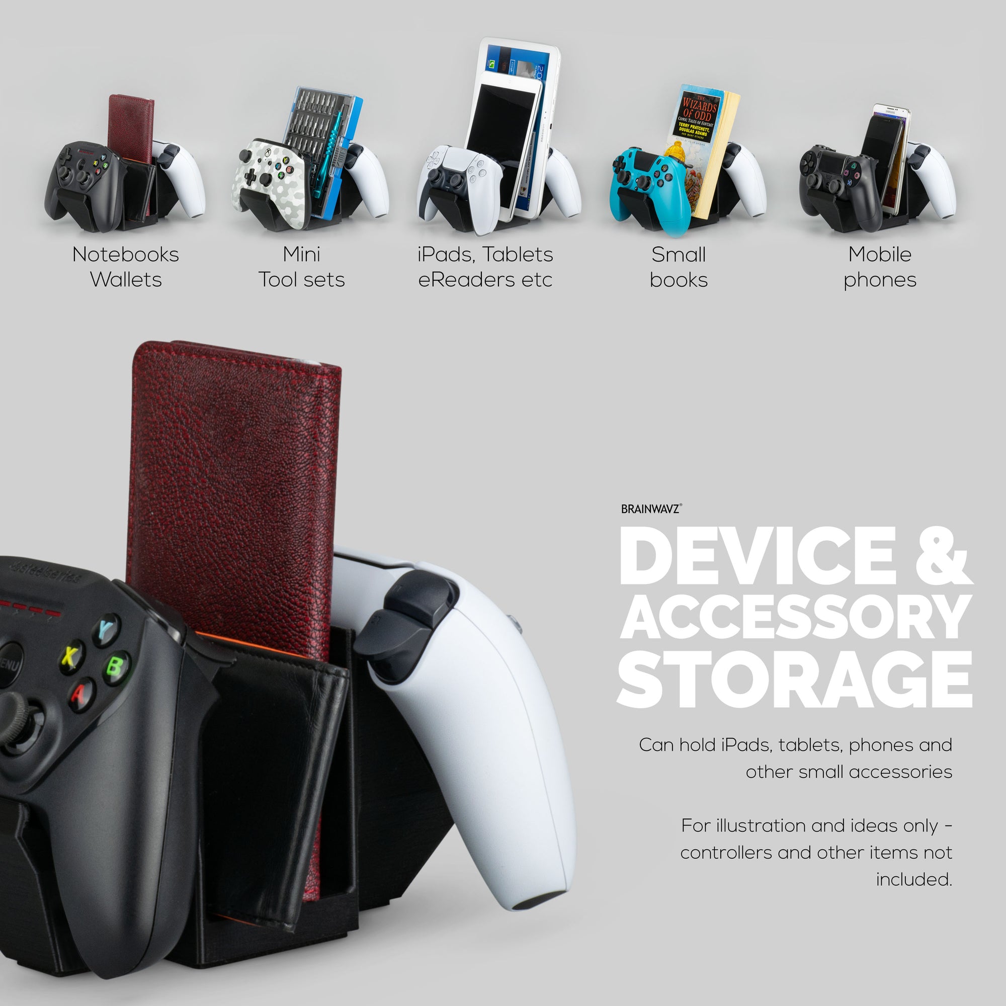 Dual Game Controller &amp; Tablet Phone Desktop Holder - Universal Design for most Gamepads &amp; Tablet, Reduce Clutter &amp; Stay Organized