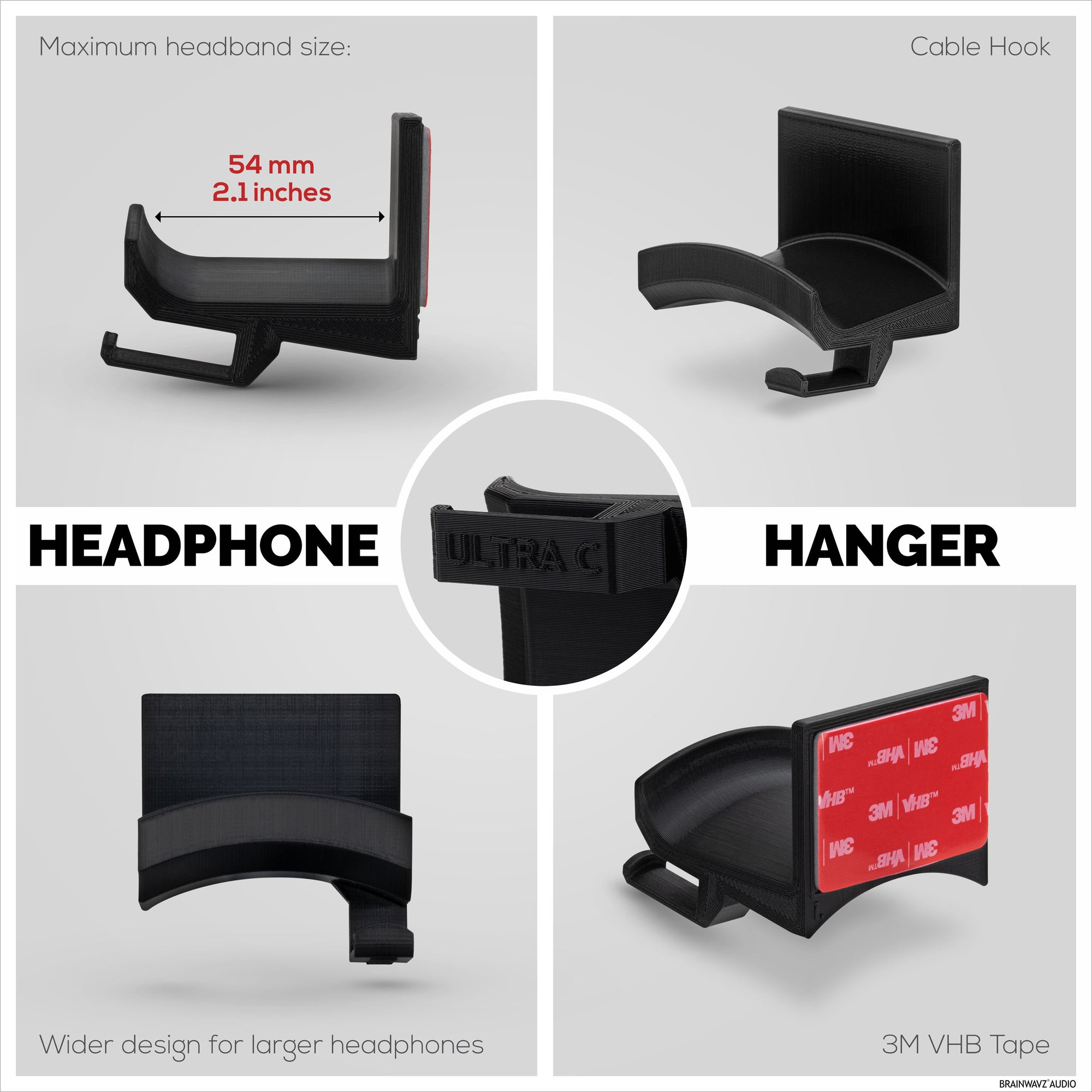 Ultra-C: Headphone Hanger Stand with Cable Hook