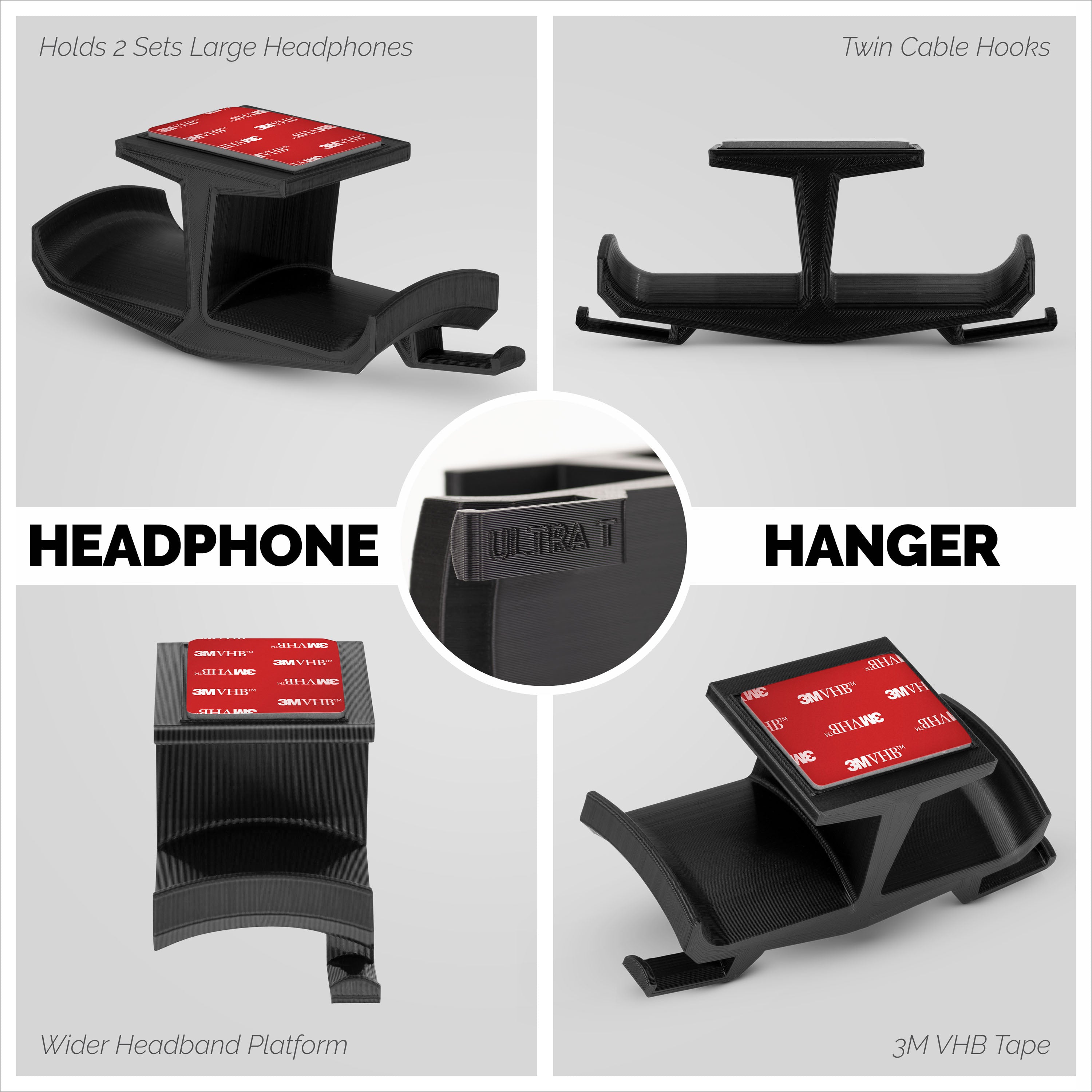 XLT - Under Desk Dual Headphone Hanger Holder