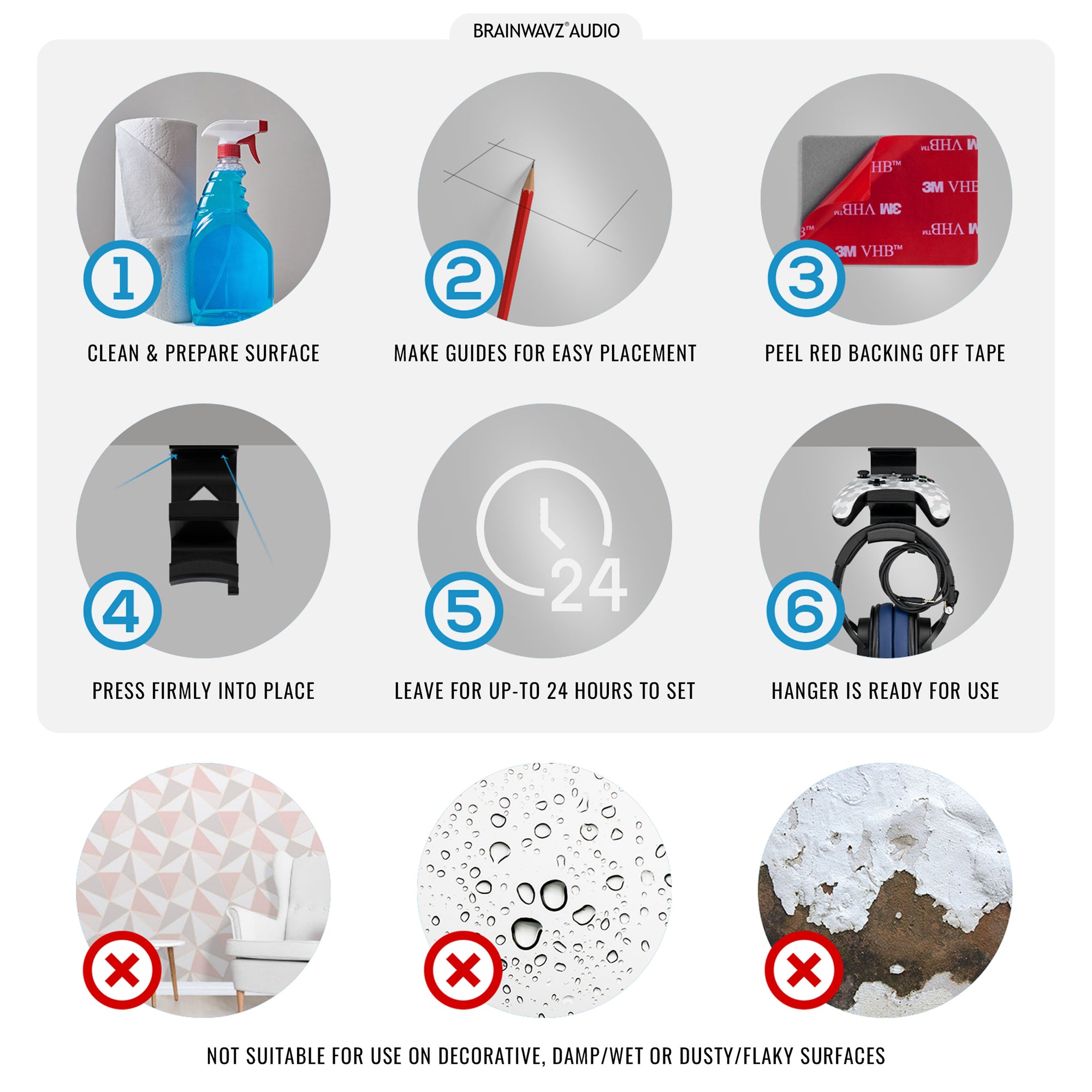 The Vulcan - Under Desk Controller &amp; Headphone Hanger - Adhesive Mount, No Screws or Mess
