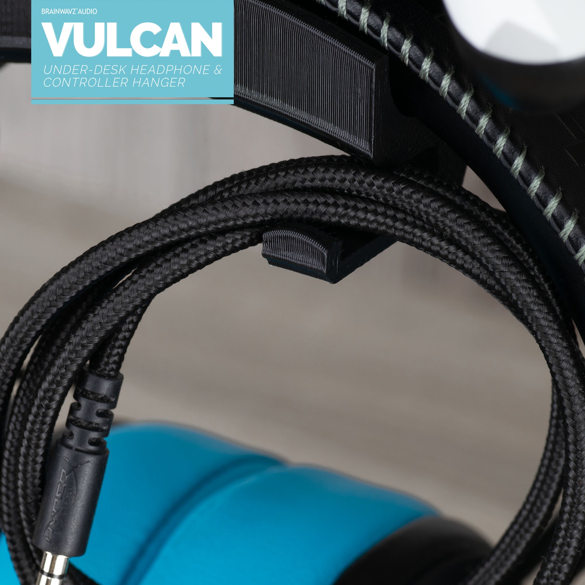 The Vulcan - Under Desk Controller &amp; Headphone Hanger - Adhesive Mount, No Screws or Mess