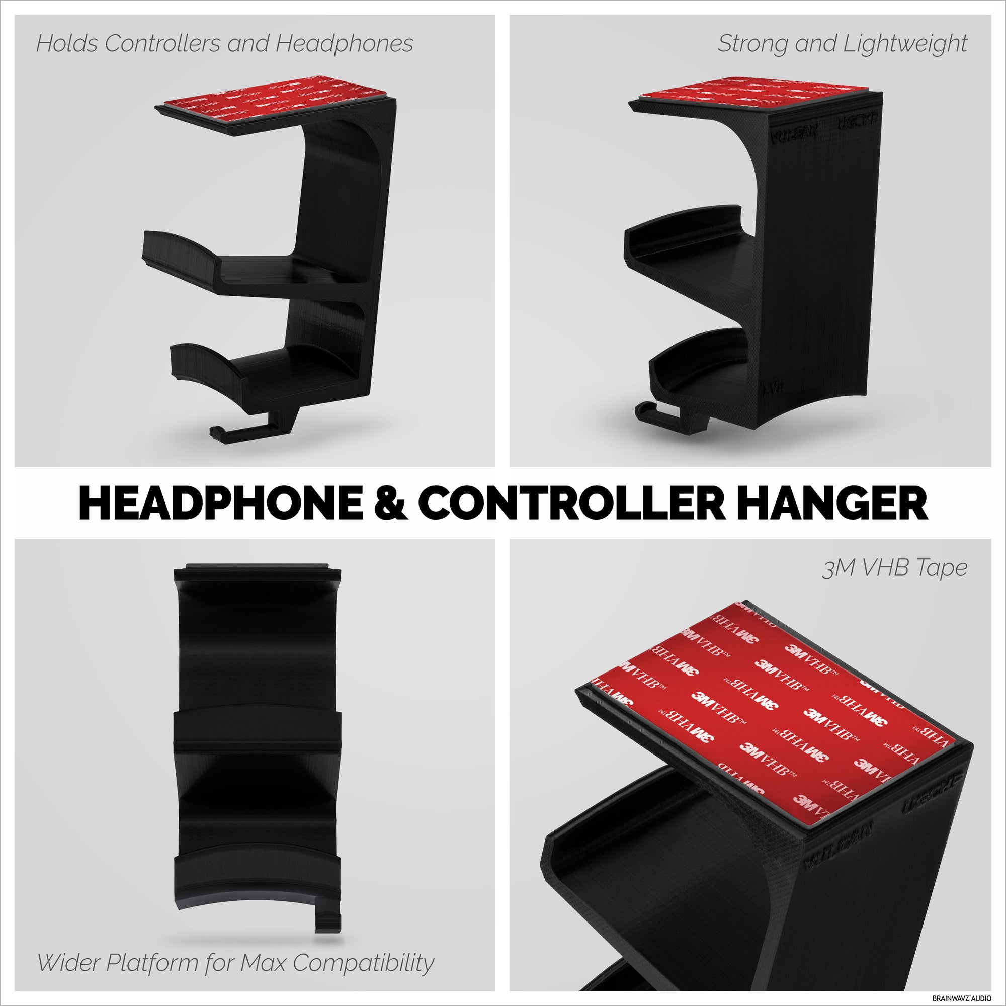 The Vulcan - Under Desk Controller &amp; Headphone Hanger - Adhesive Mount, No Screws or Mess