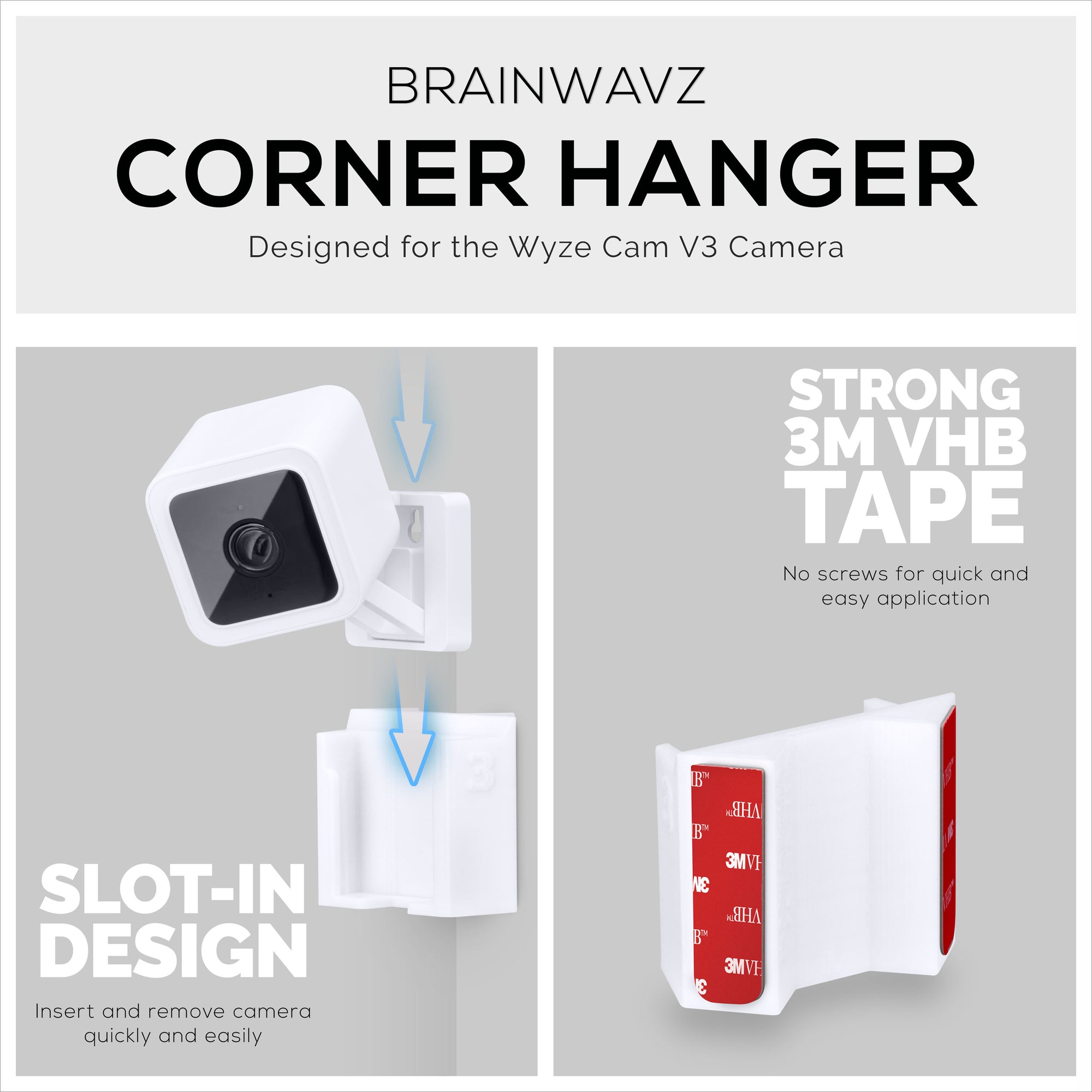 Wyze Cam V3 &amp; V4 Corner Mount Holder - Adhesive Bracket - Easy to Install