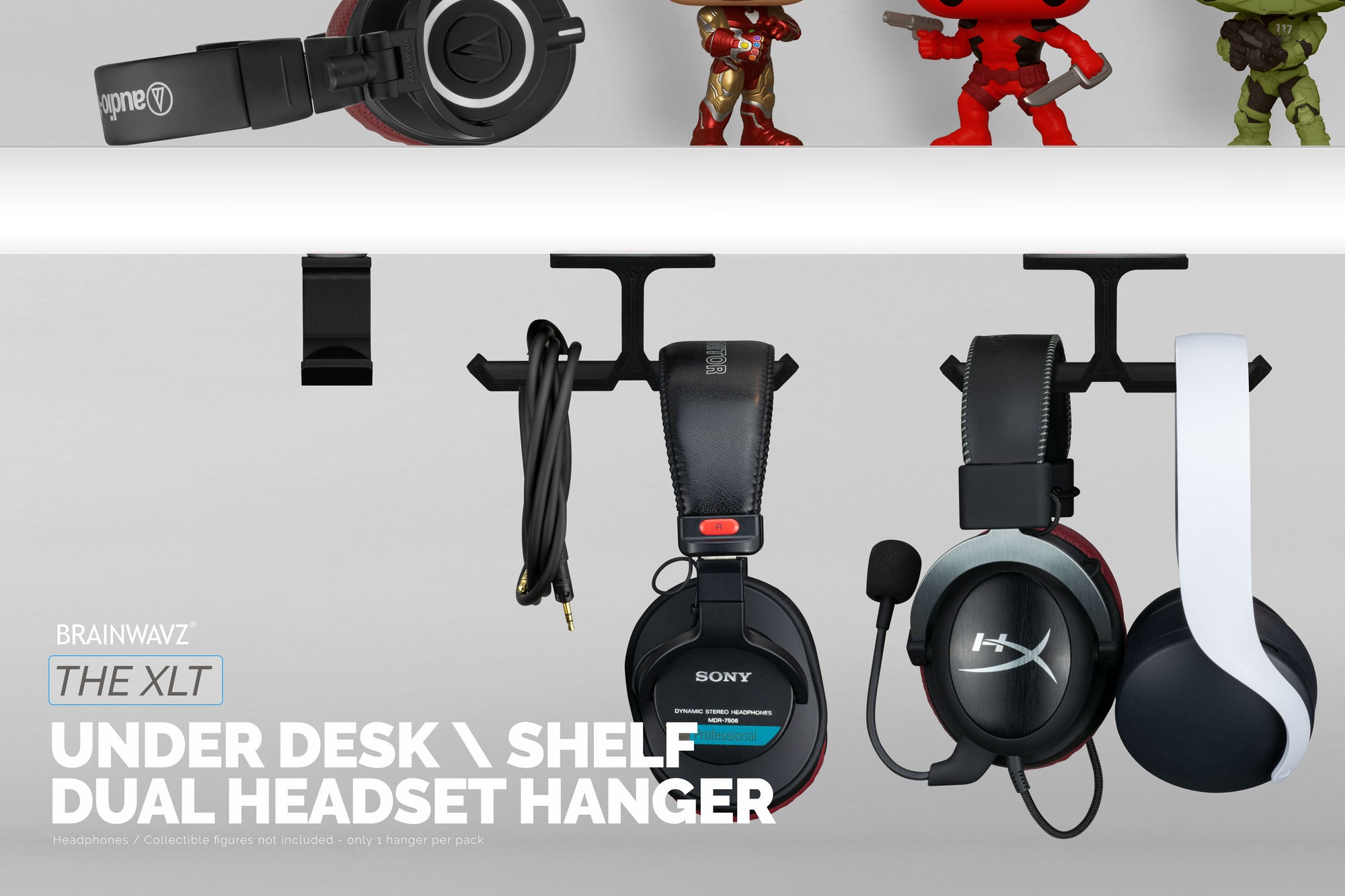 XLT - Under Desk Dual Headphone Hanger Holder