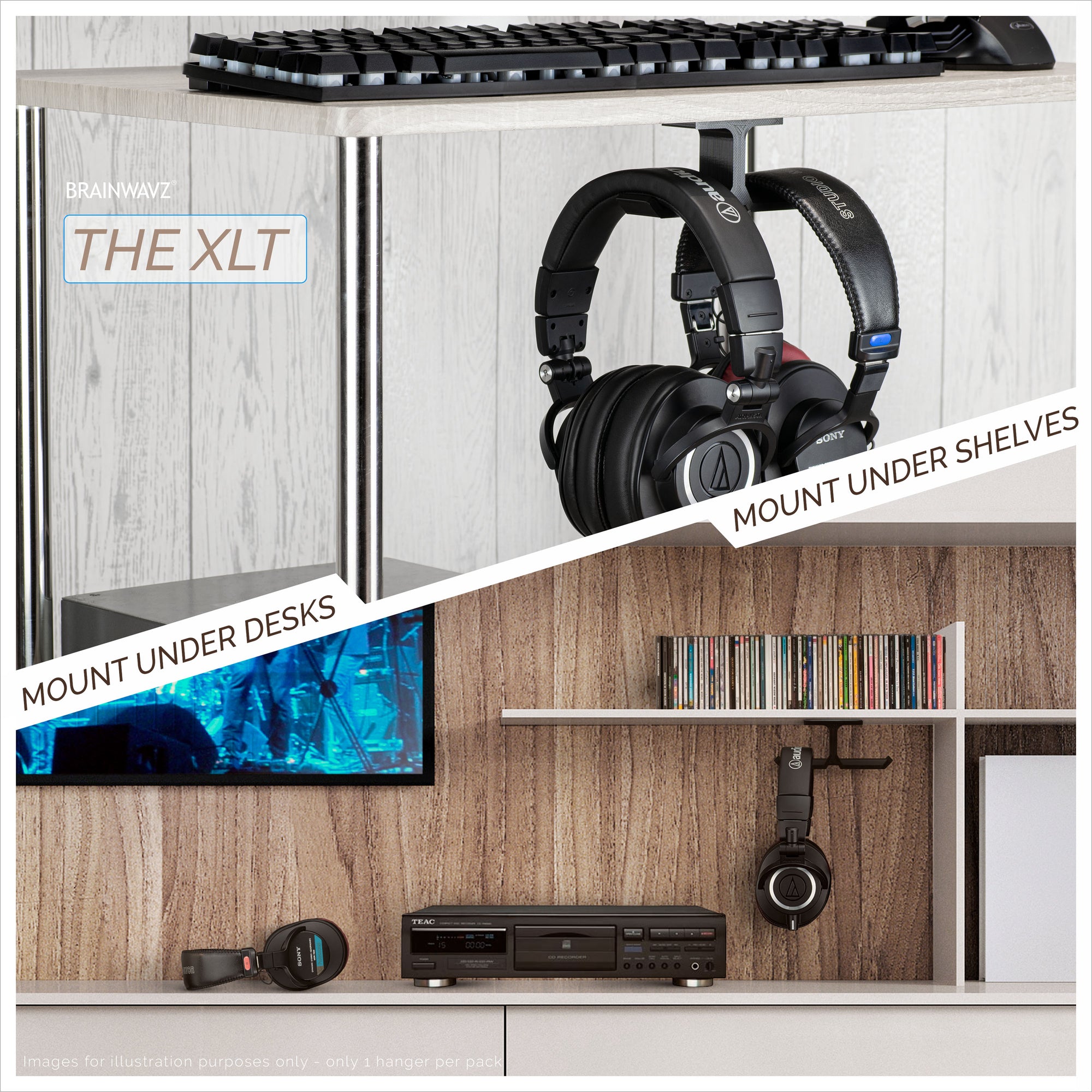 XLT - Under Desk Dual Headphone Hanger Holder