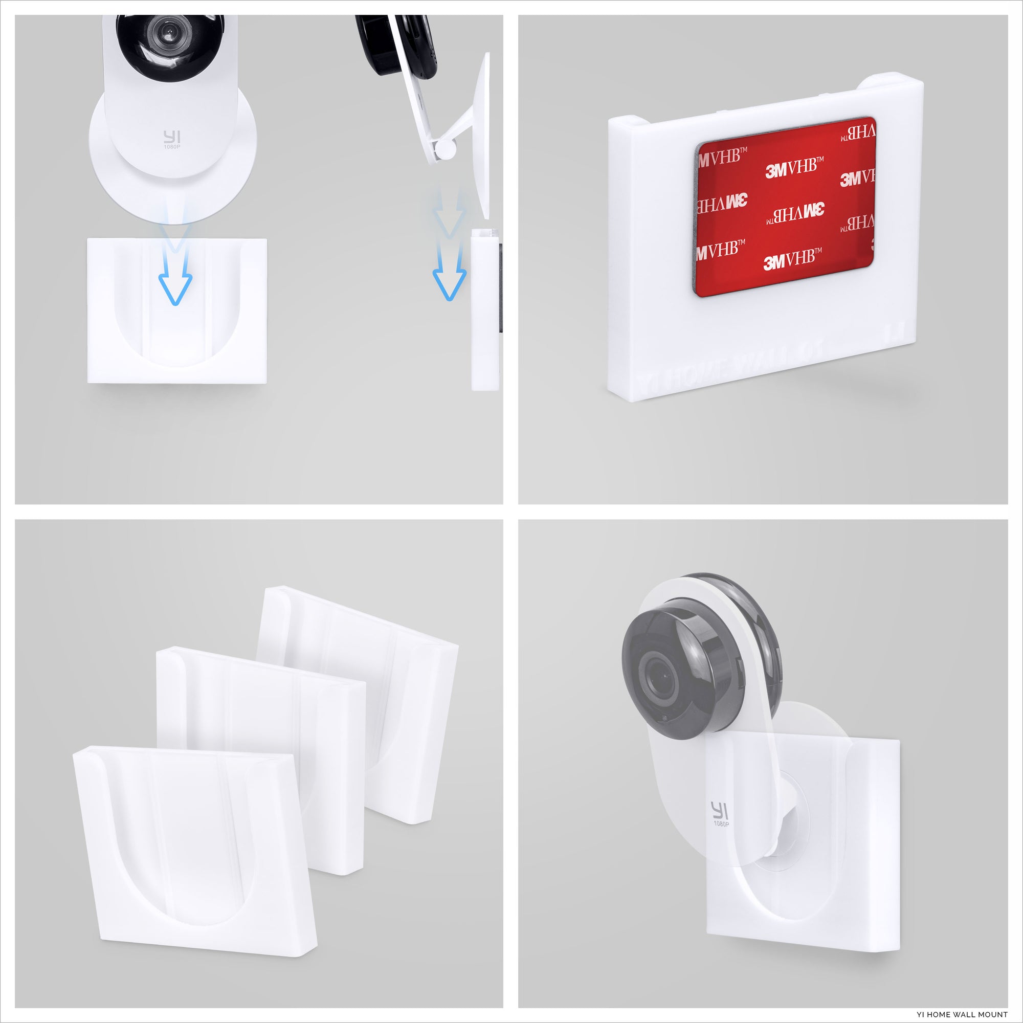 Wall Mount For YI Home (3 Pack) Security Camera - Adhesive Holder, No Hassle Bracket, Strong 3M VHB Tape, No Screws, No Mess Install (White)