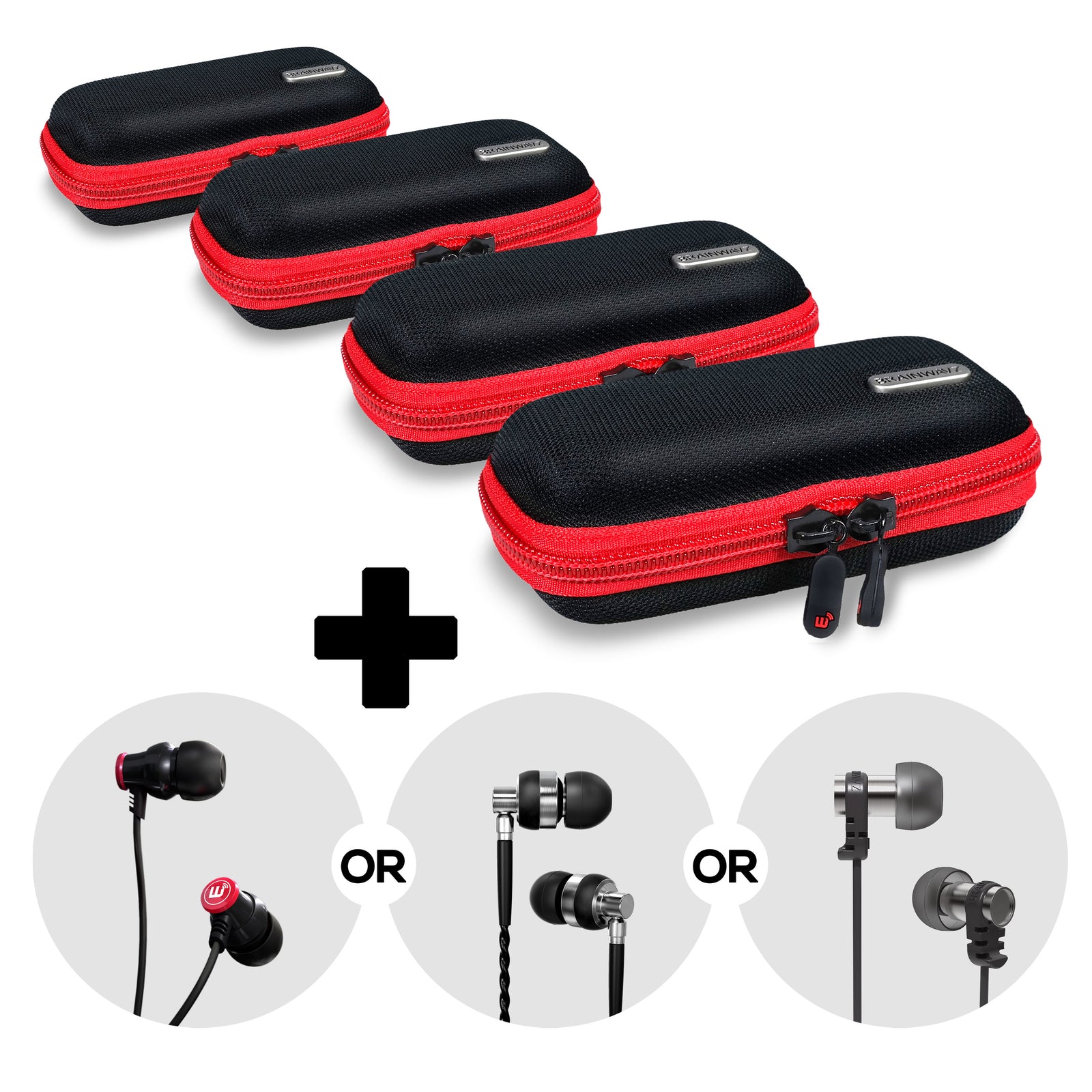Wide Earphone Case Four Pack + Random Set of Earbuds - Bundle Deal